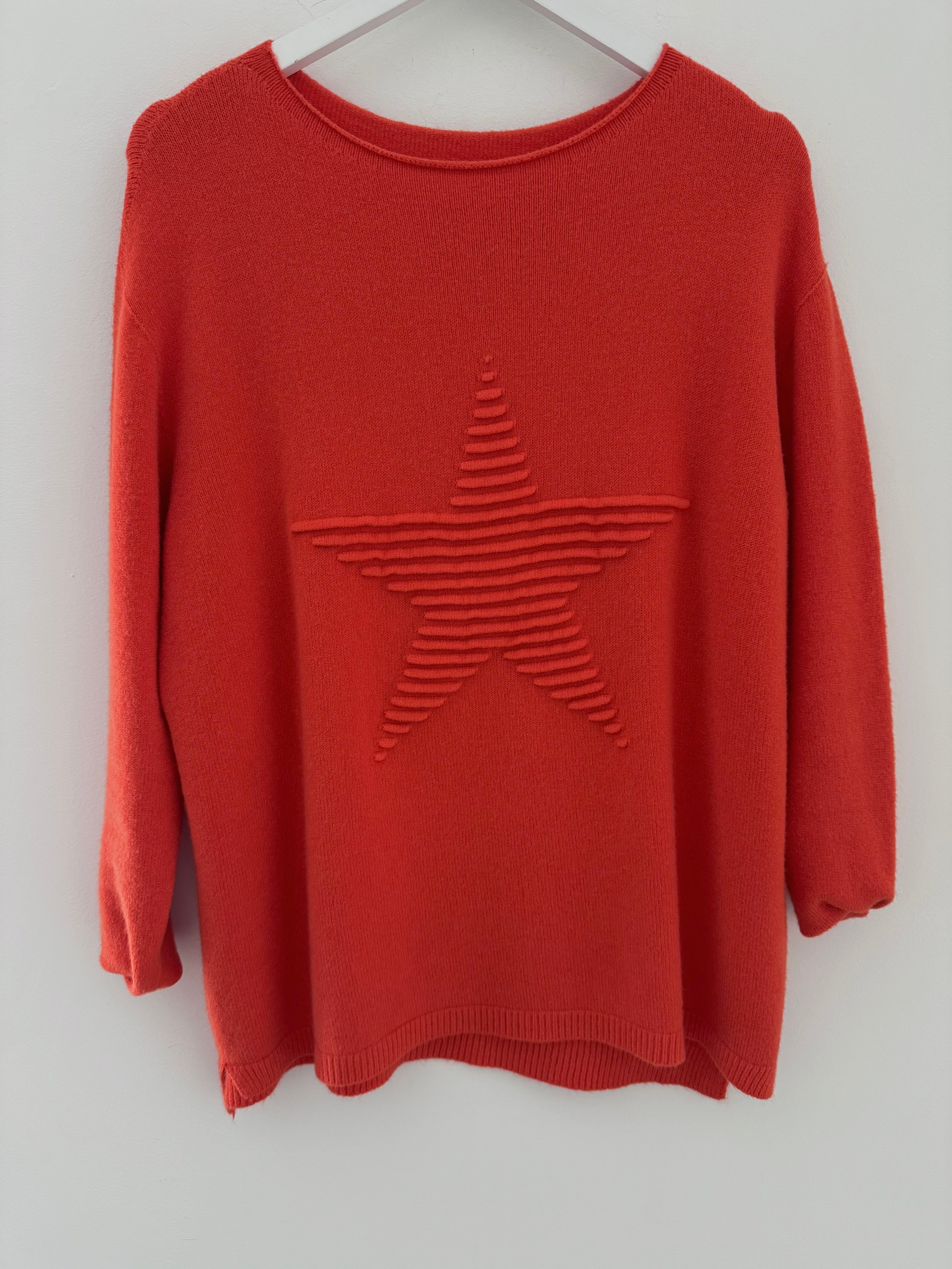 Ribbed Star Jumper in Orange/Red