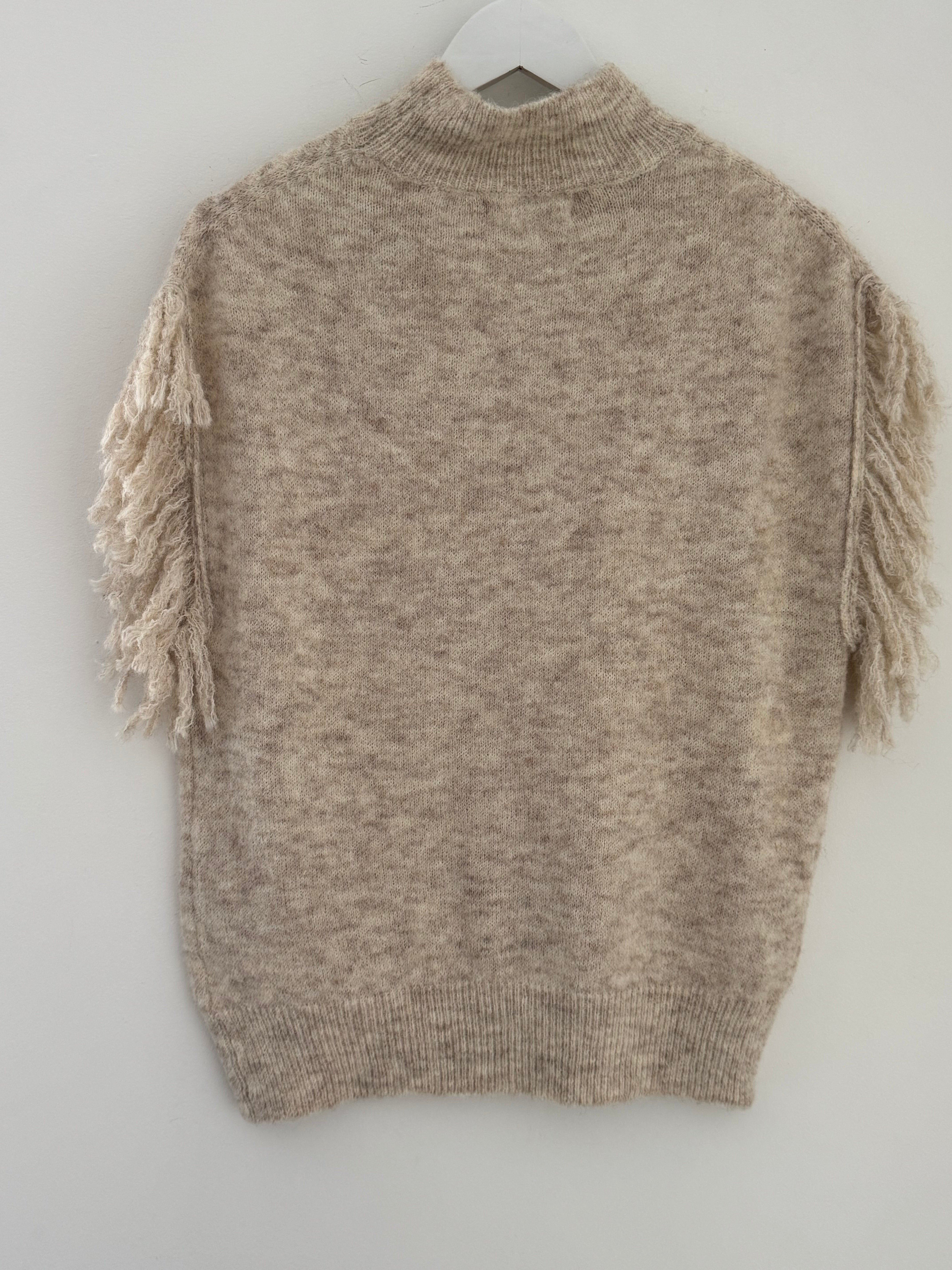 Stone Marl Knit with Fringe Detailing