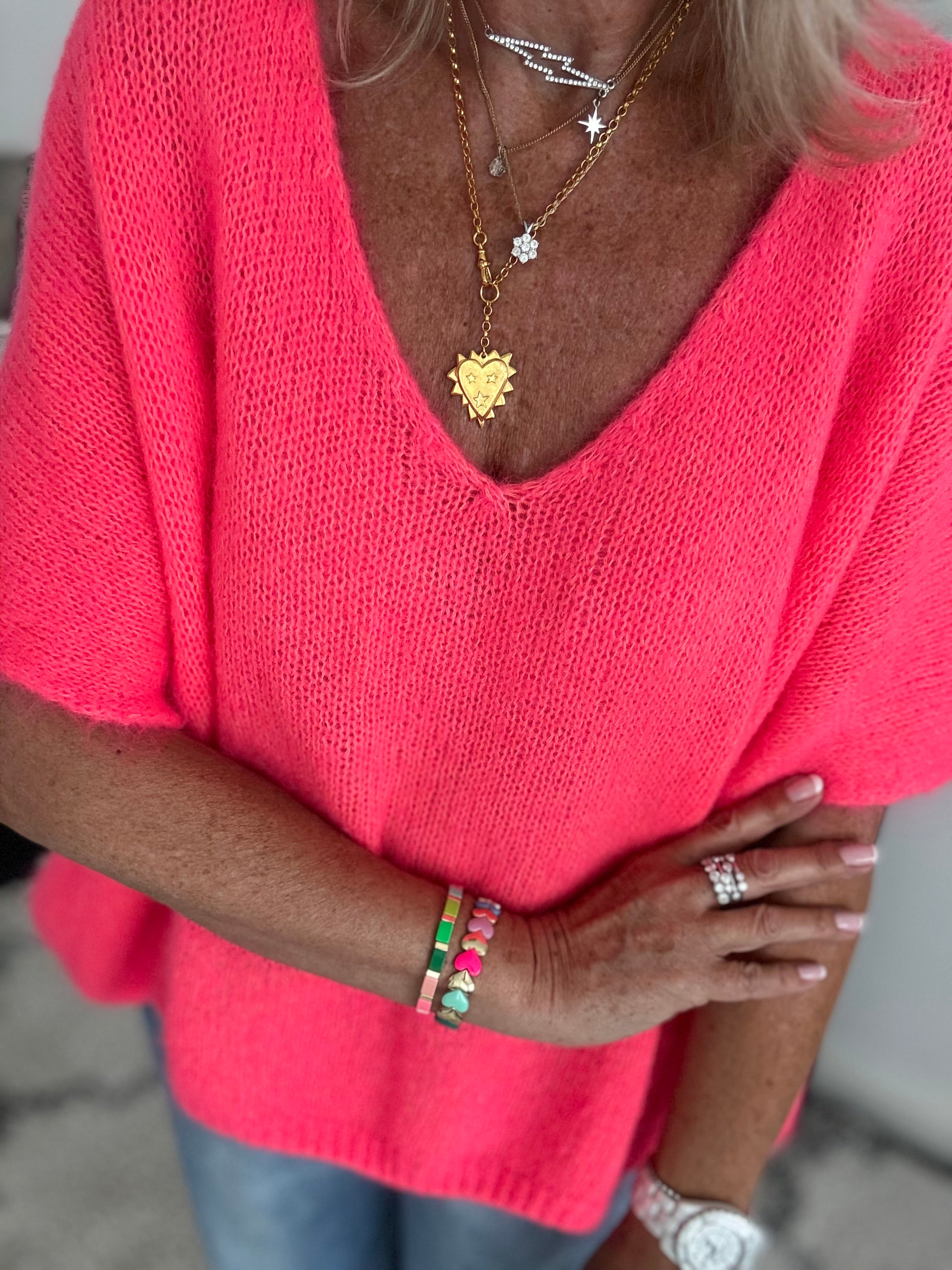 Mohair V Neck Tank in Neon Coral