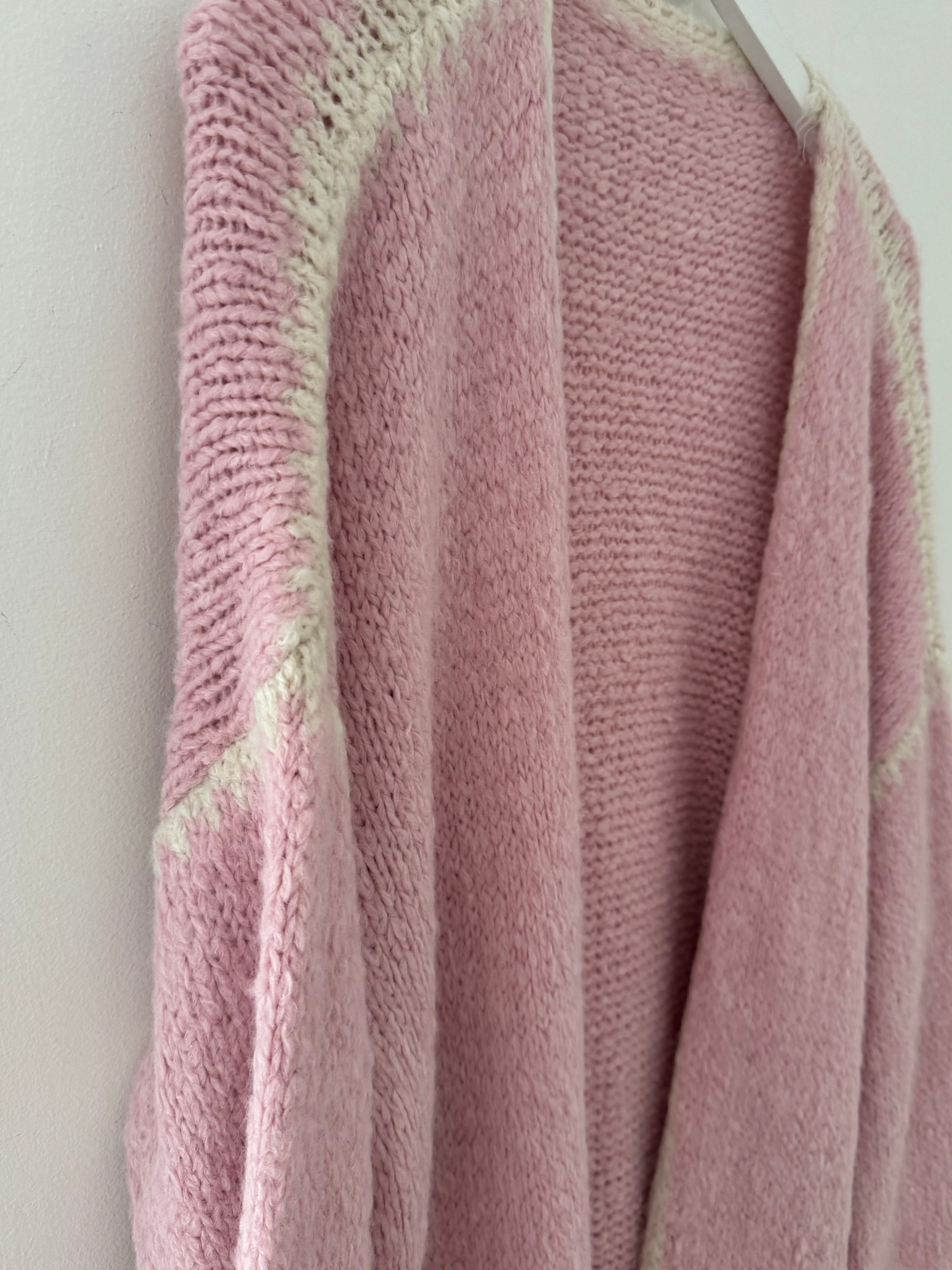 Whip Stitch Cardi in Pink & Ivory