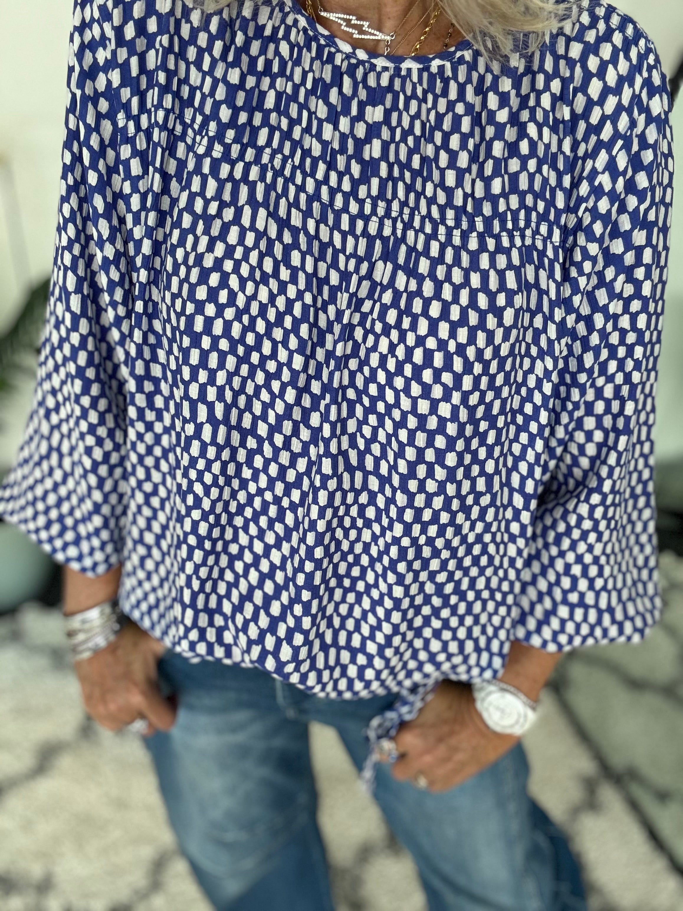 Checker Blouse in Blue & White