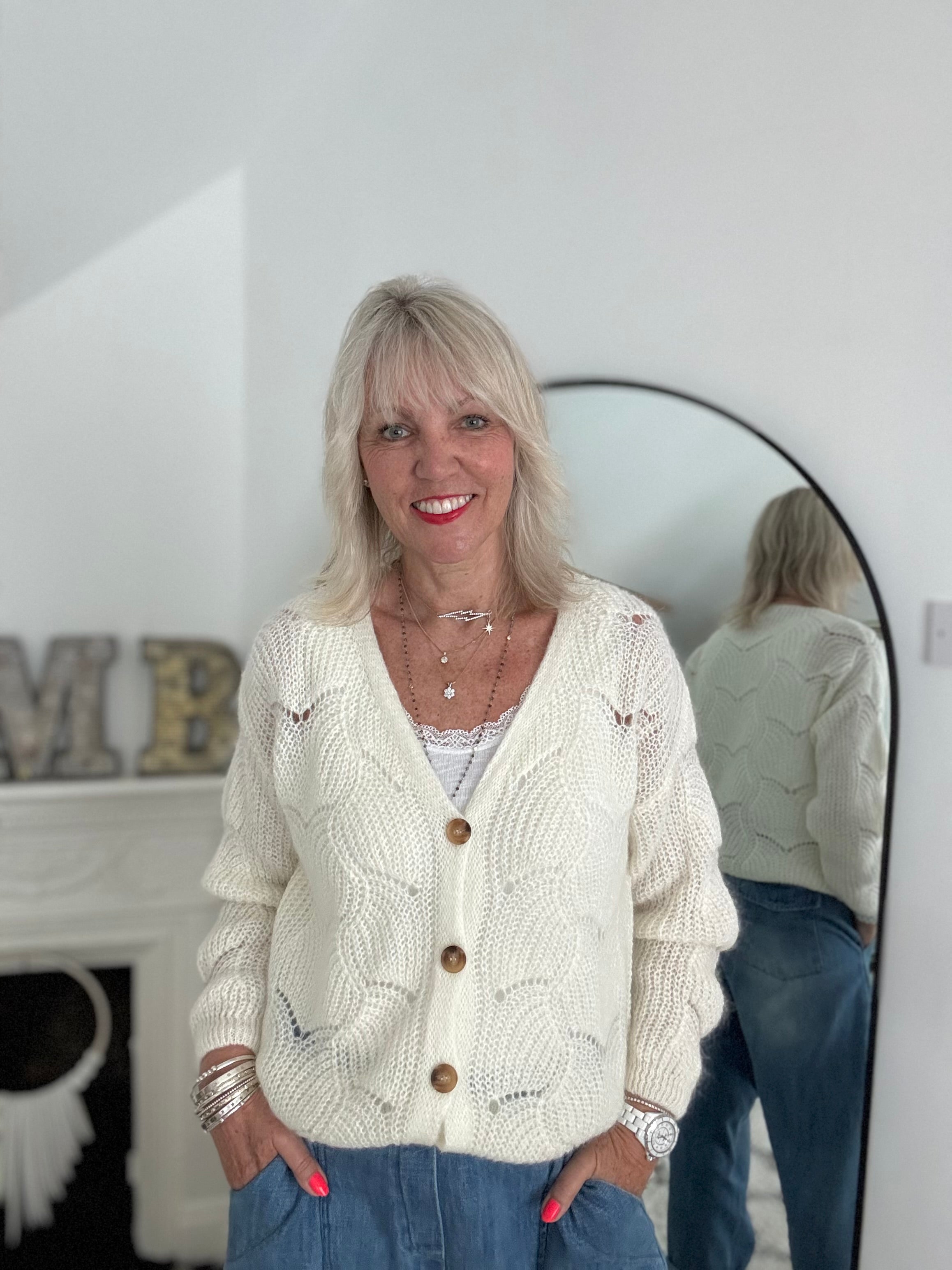 Lace Mohair Cardi in Ivory