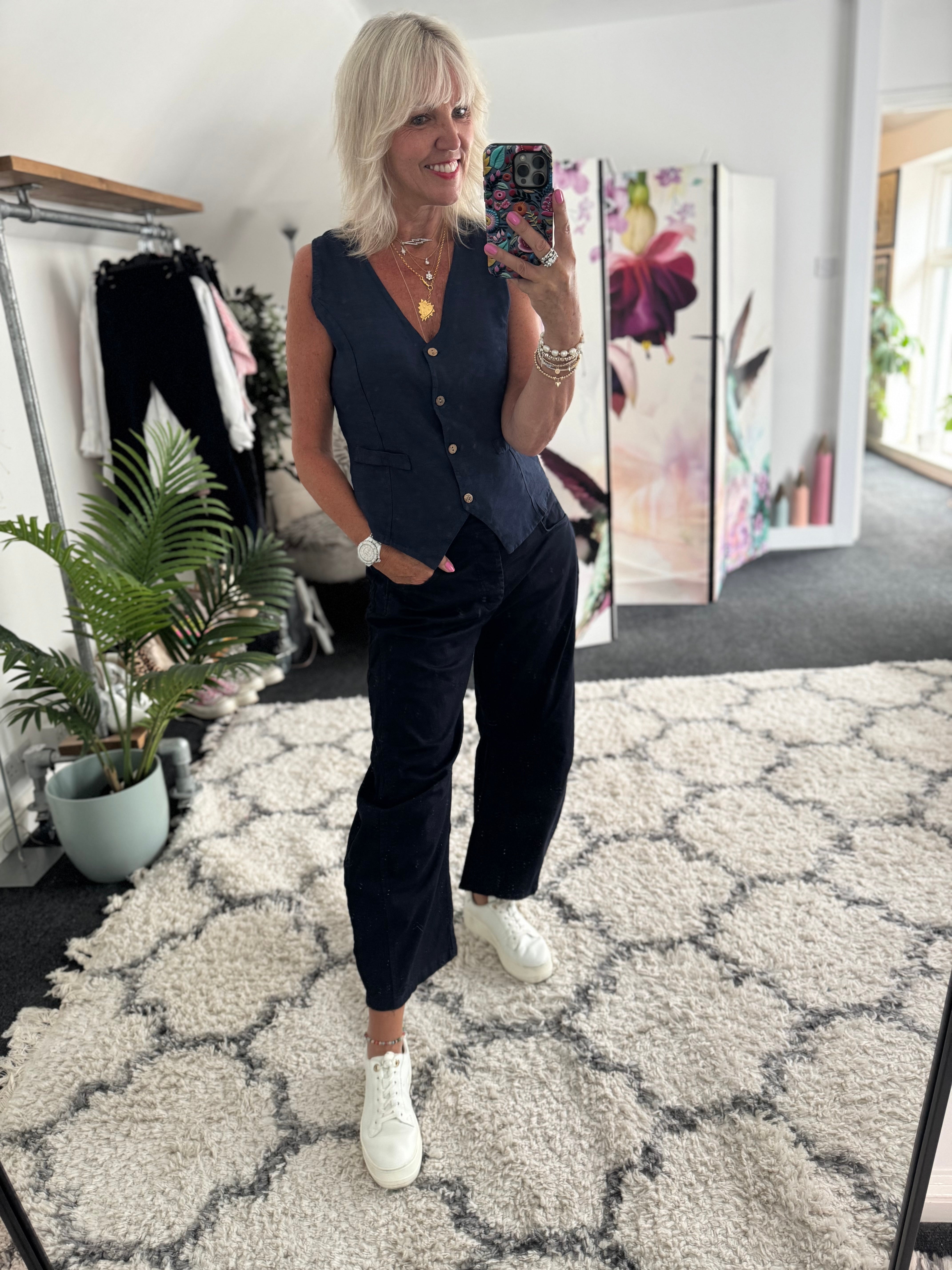 Barrel Leg Jeans with Elasticated Waist in Ink