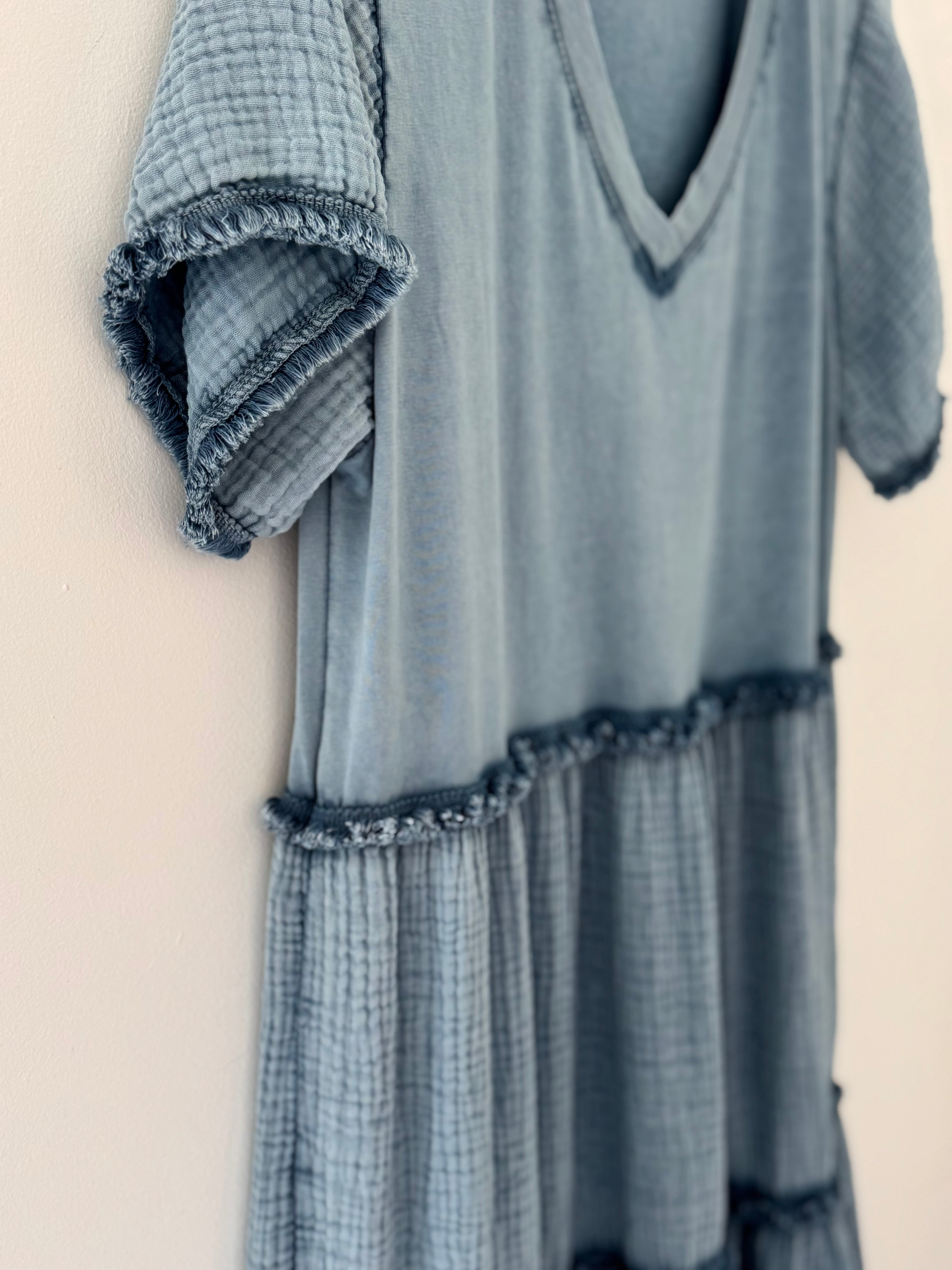 Tiered Cheesecloth Dress in Blue