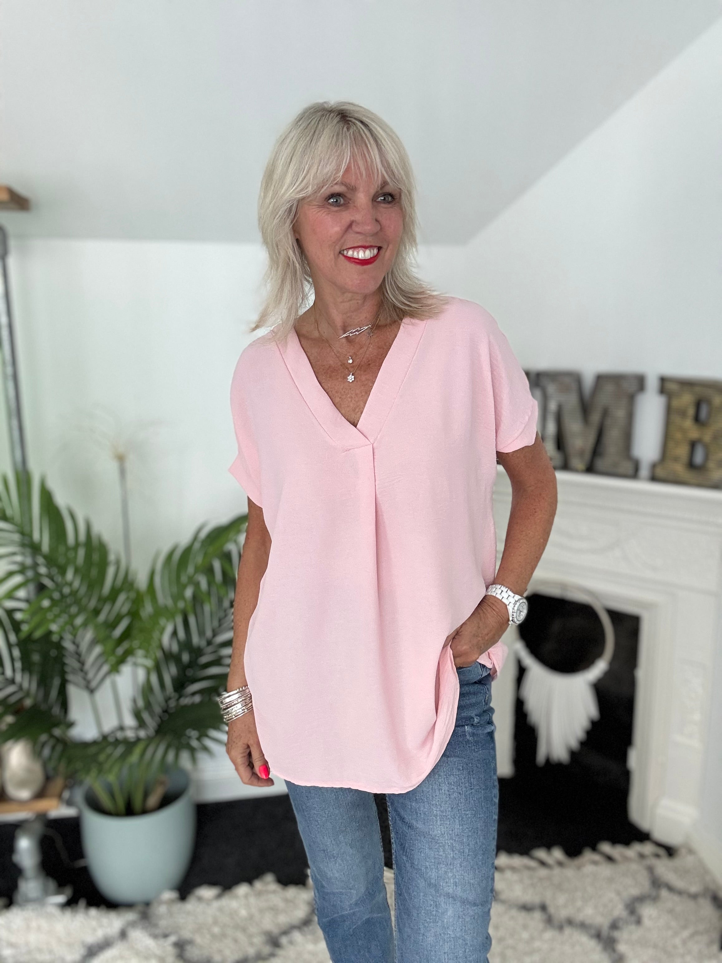 Simple Crepe Top in Blush Pink