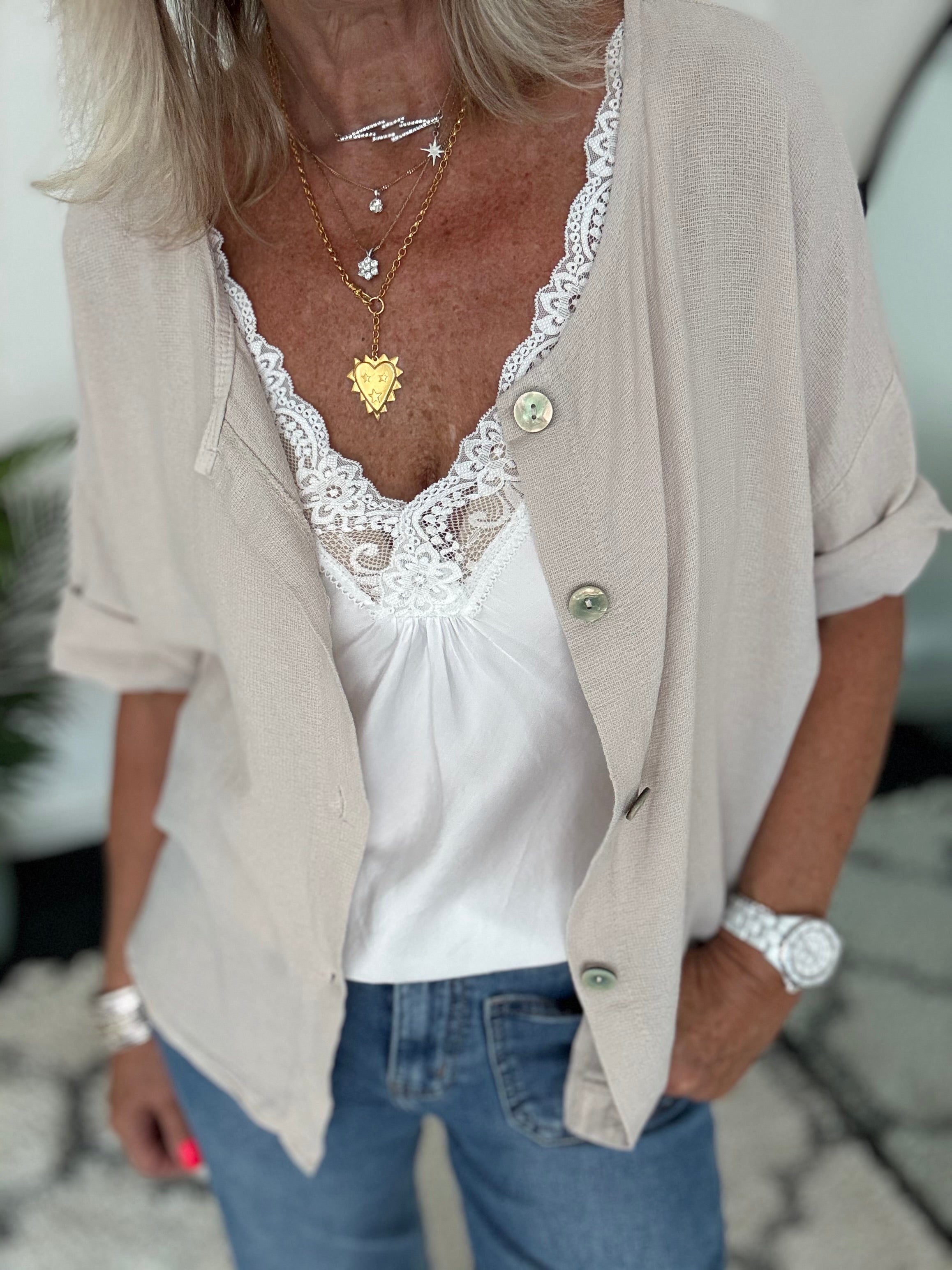Cotton Buttoned Top in Stone