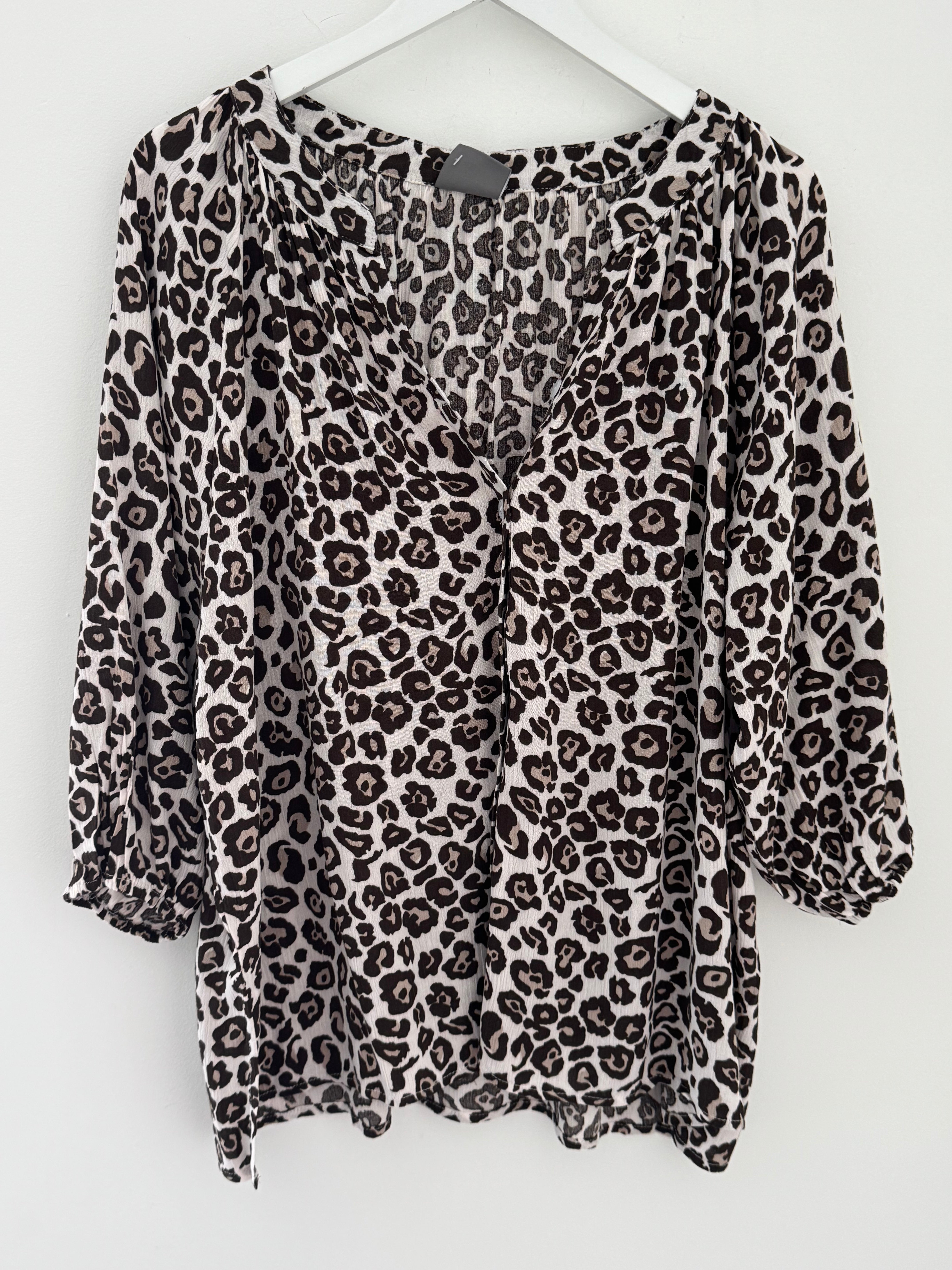 Leopard Print Blouse in Ivory & Brown