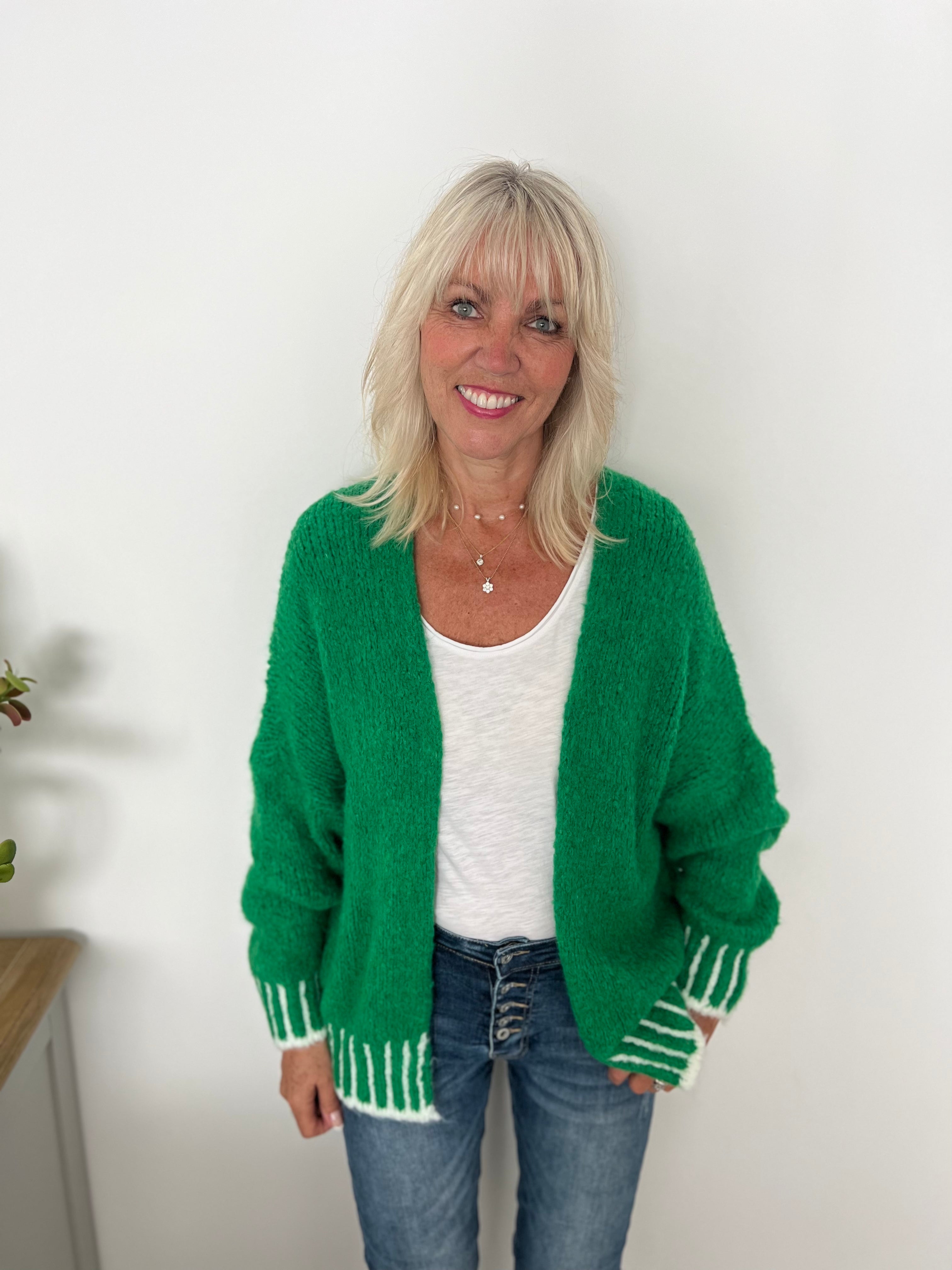 Stunning Cardi in Emerald & White
