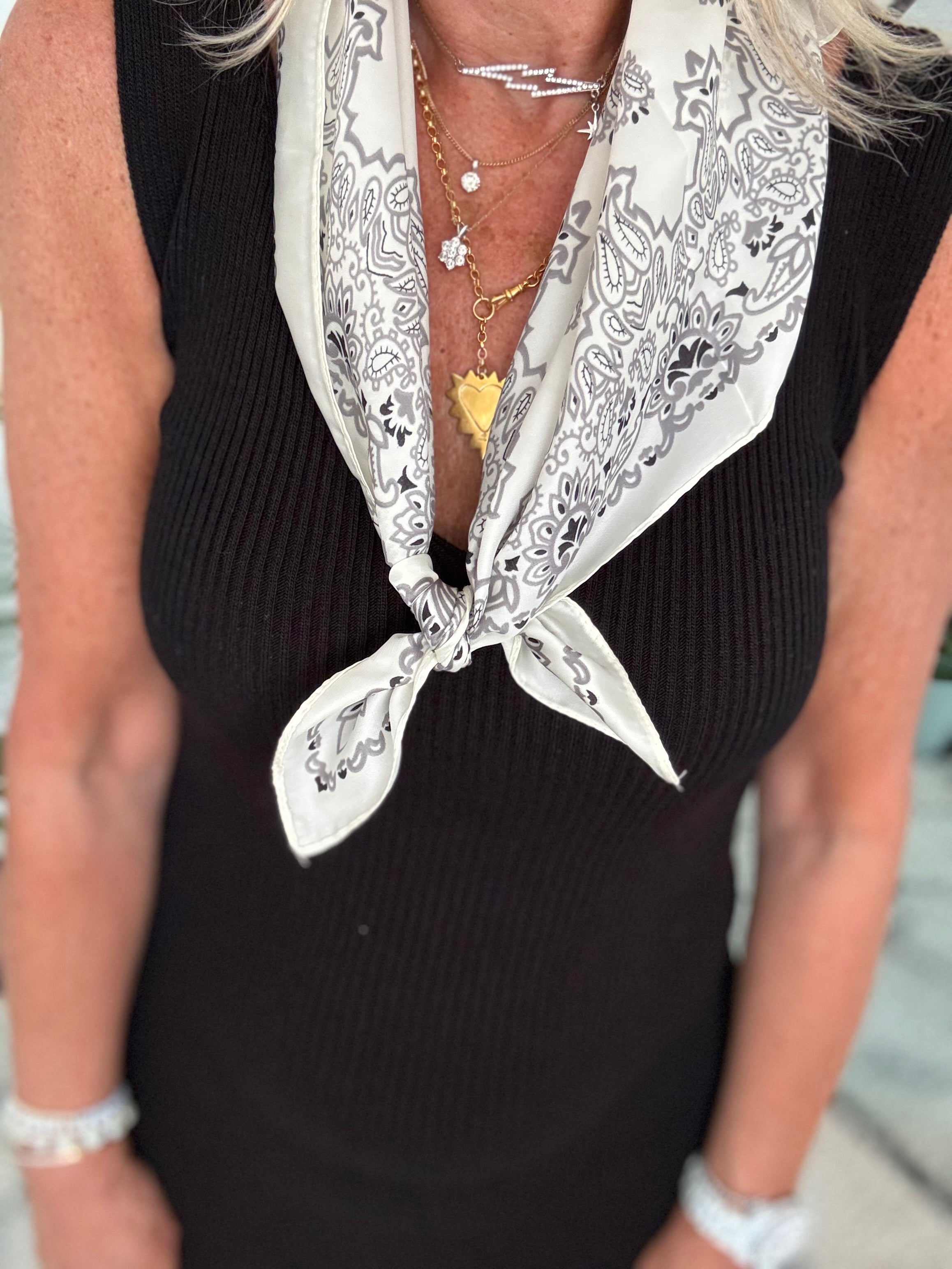 Silky Paisley Bandana Scarf in Ivory