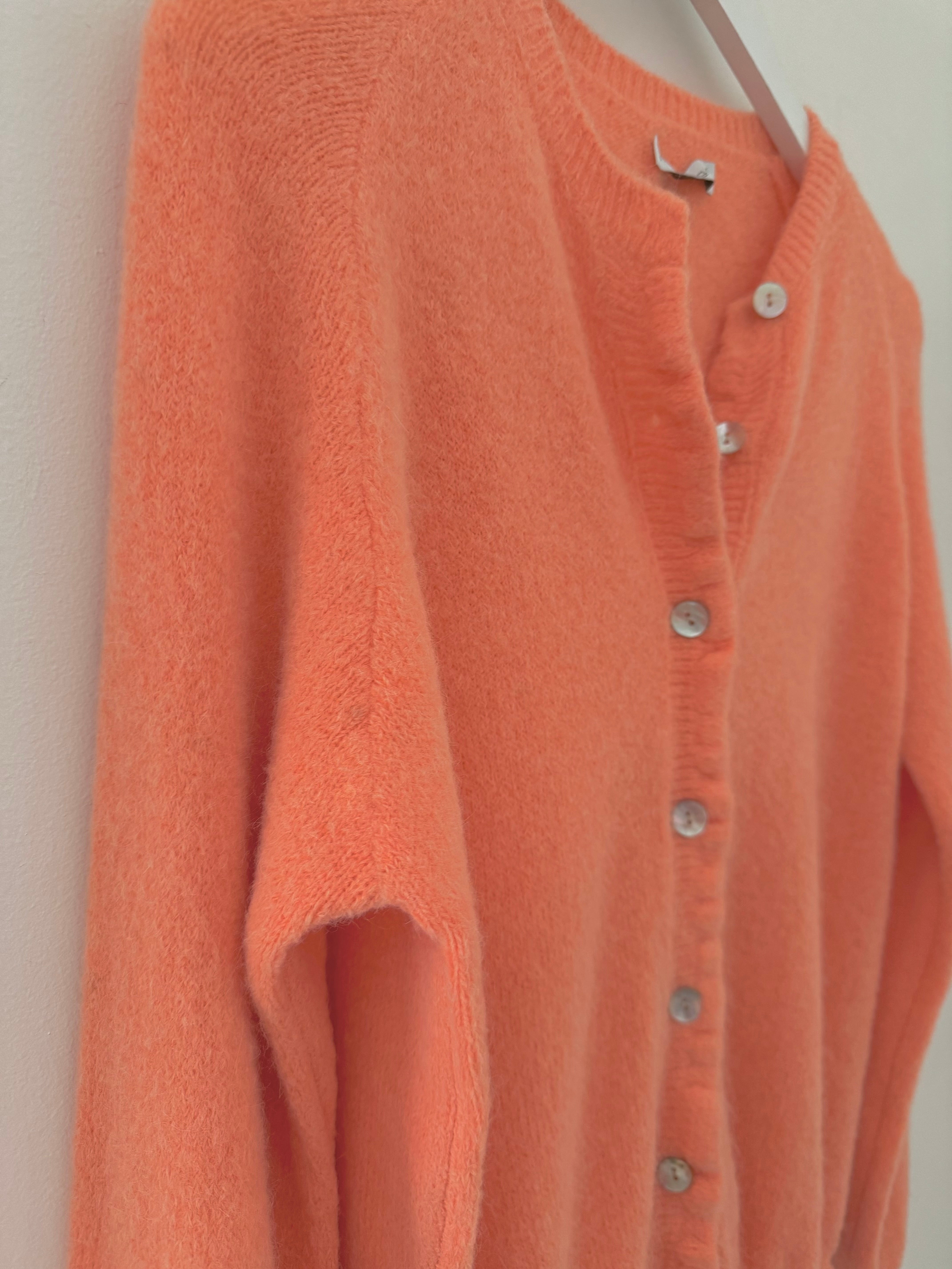 Alpaca Cardi with Frill Hems in Soft Tangerine