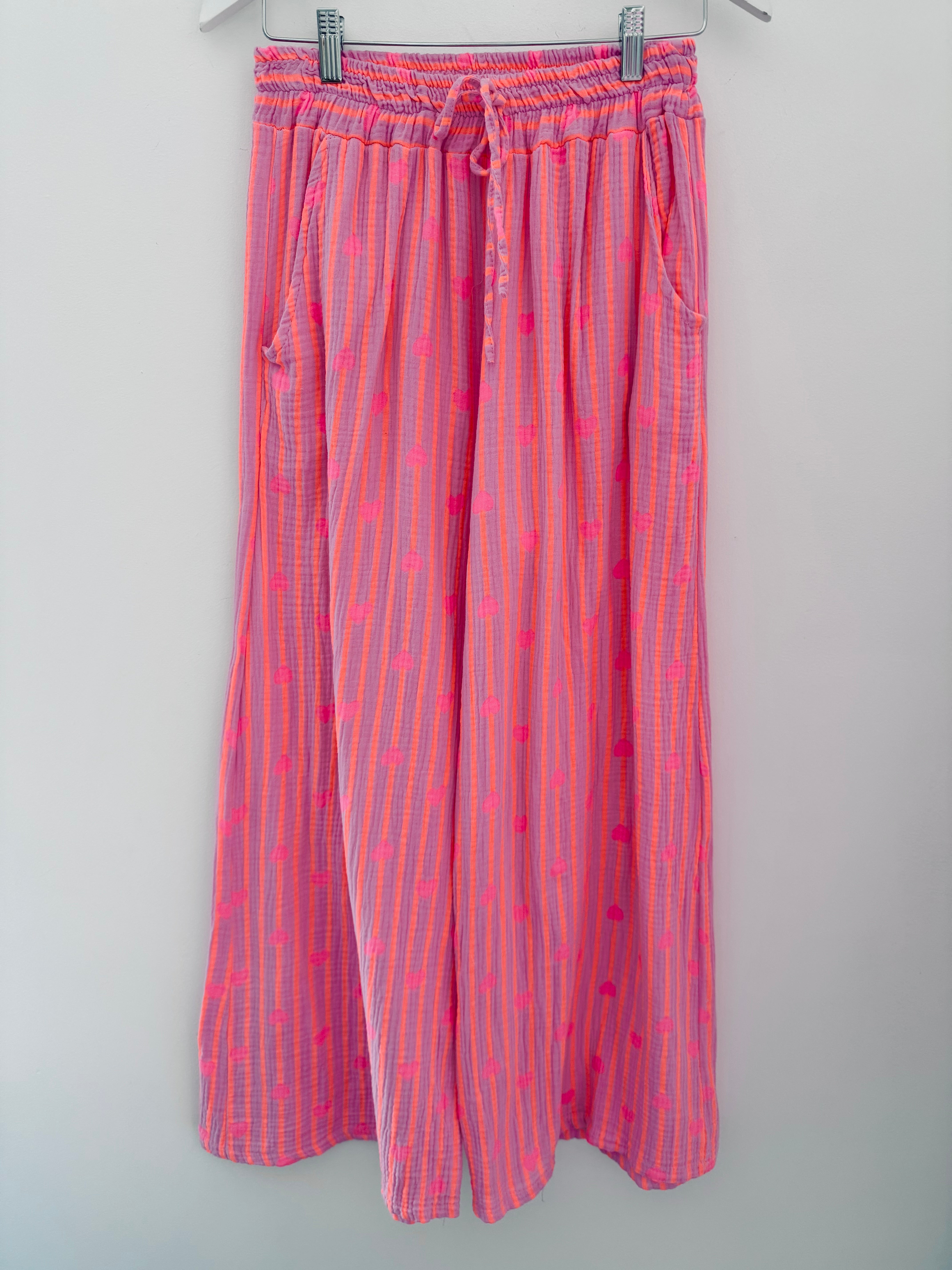 Wide Leg Cheesecloth Trousers in Orange & Pink