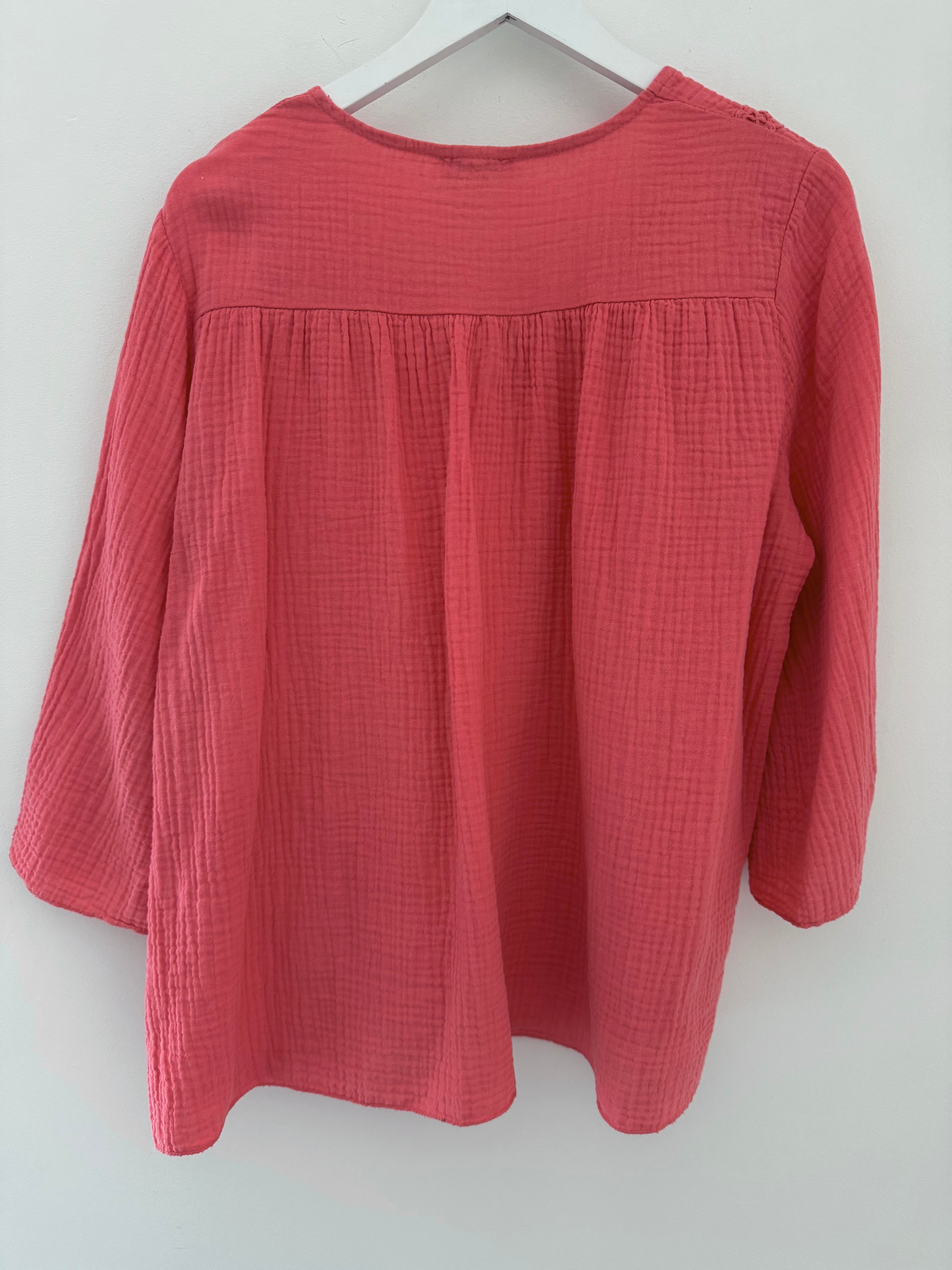Cheesecloth Folk Blouse in Coral