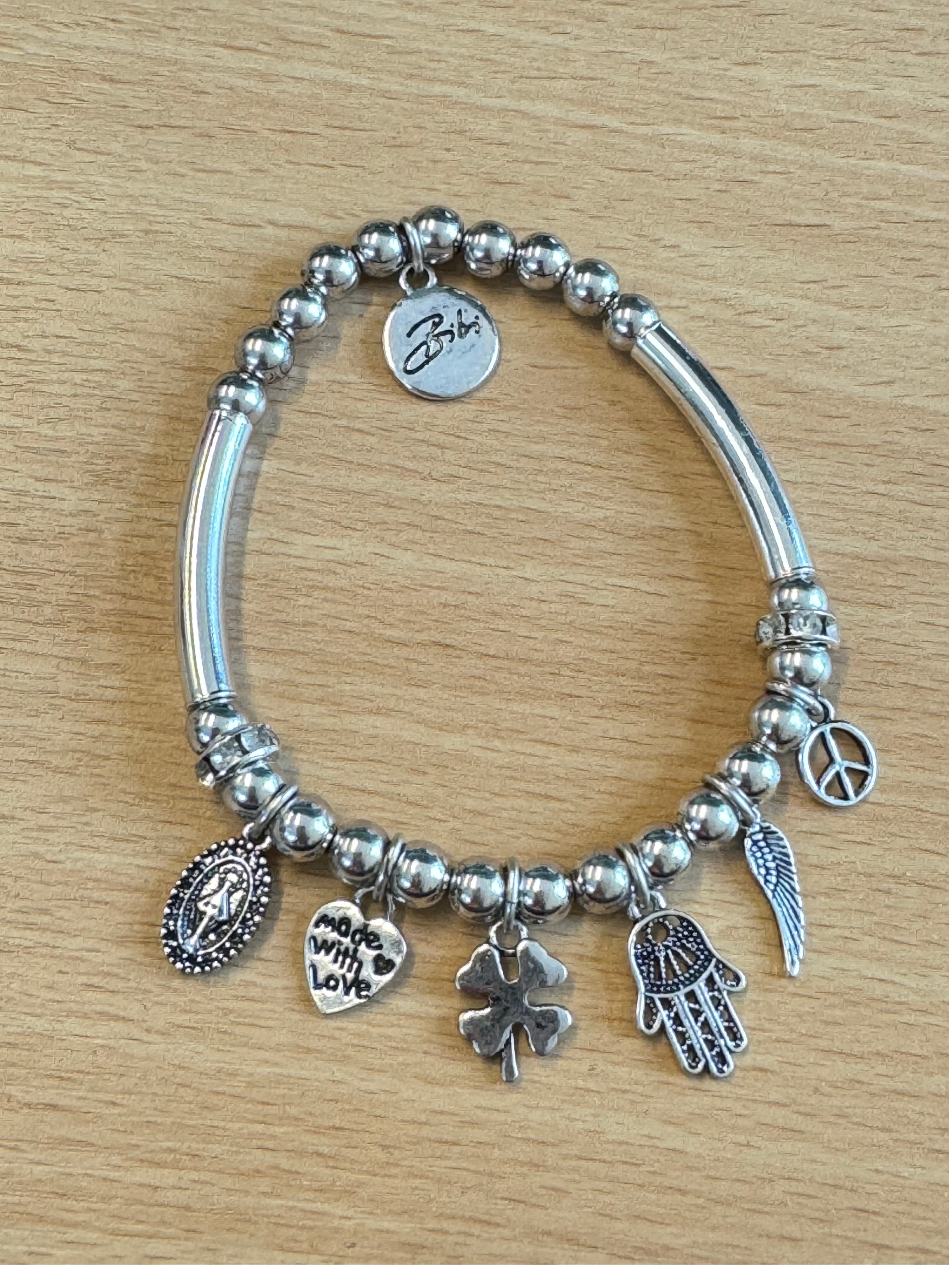 Silver Bracelet with Love & Peace Charms