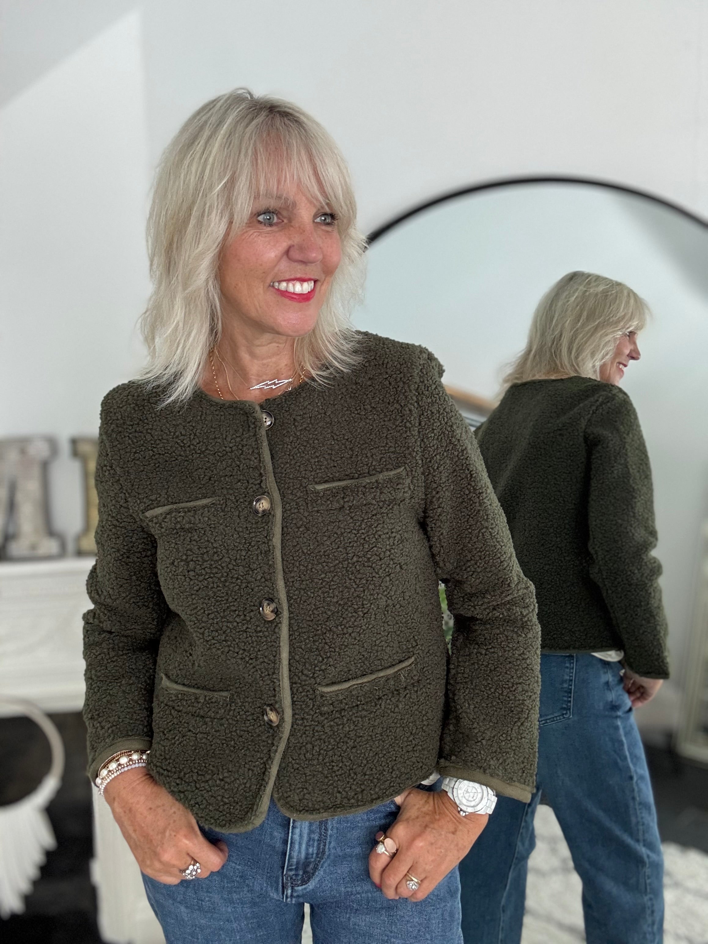 Soft Teddy Jacket in Khaki