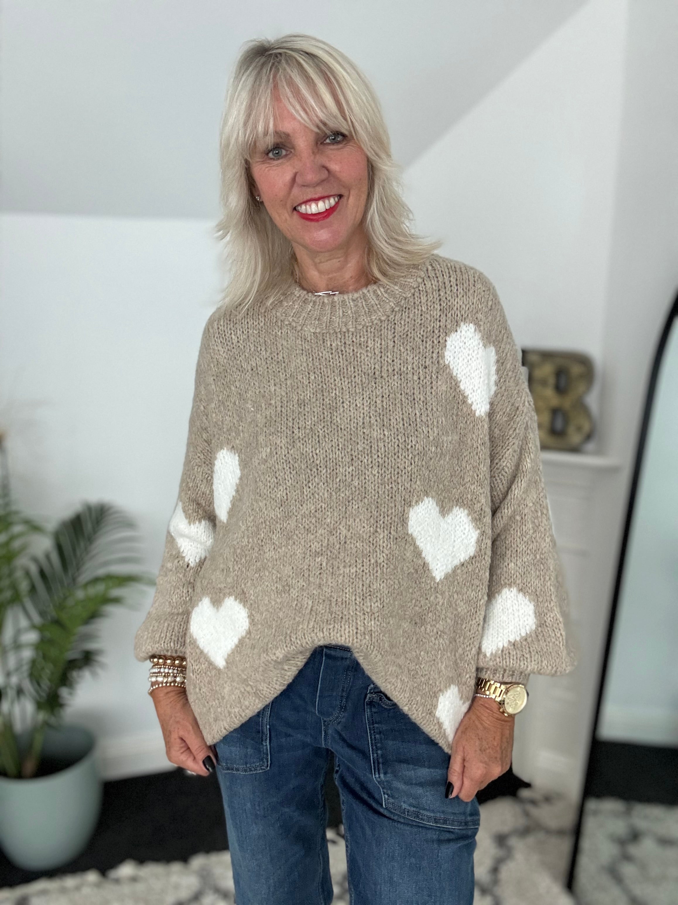 Softy Heart Sweater in Mocha & Ivory
