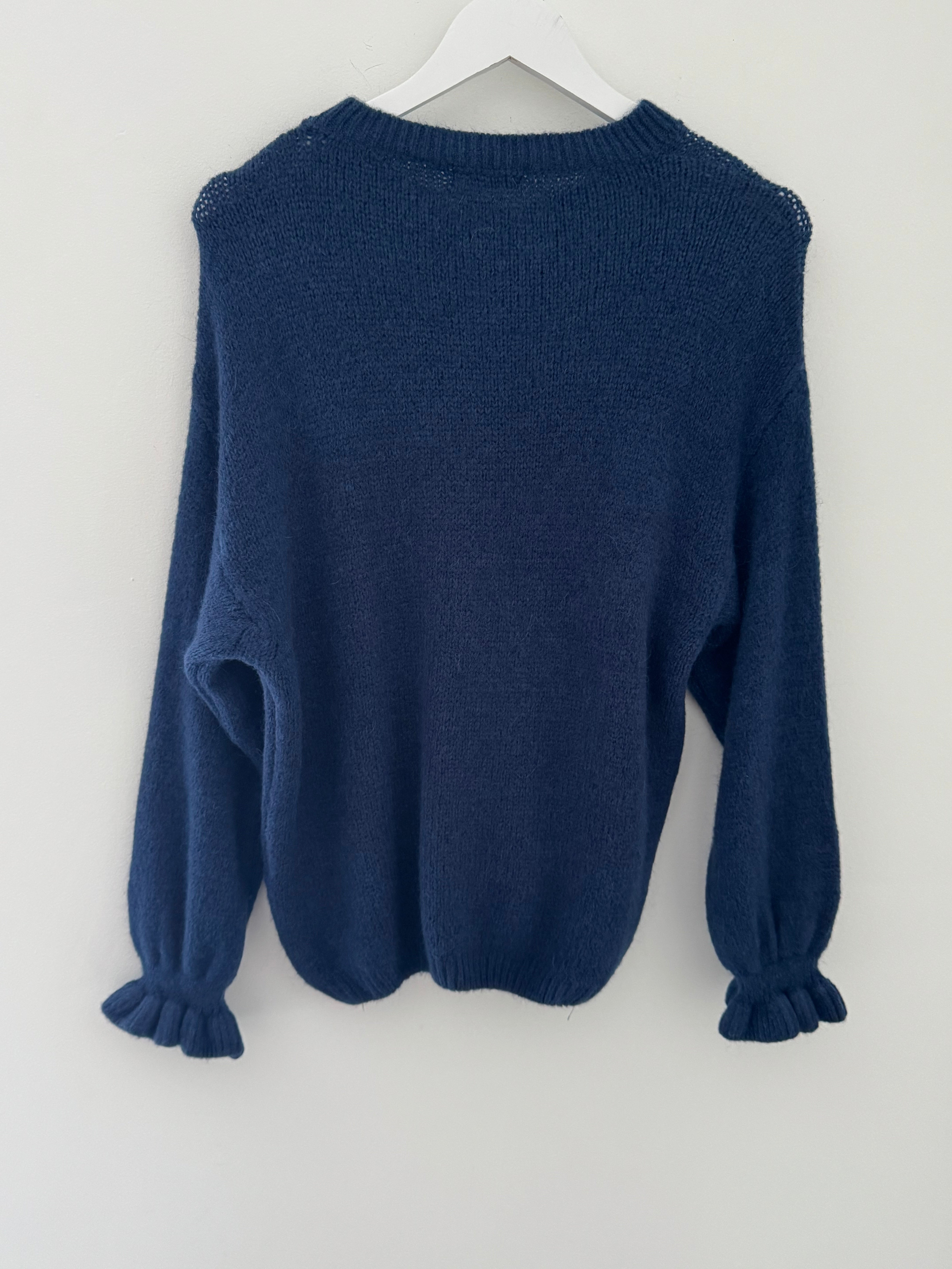 Alpaca Jumper with Frill Cuffs in Navy