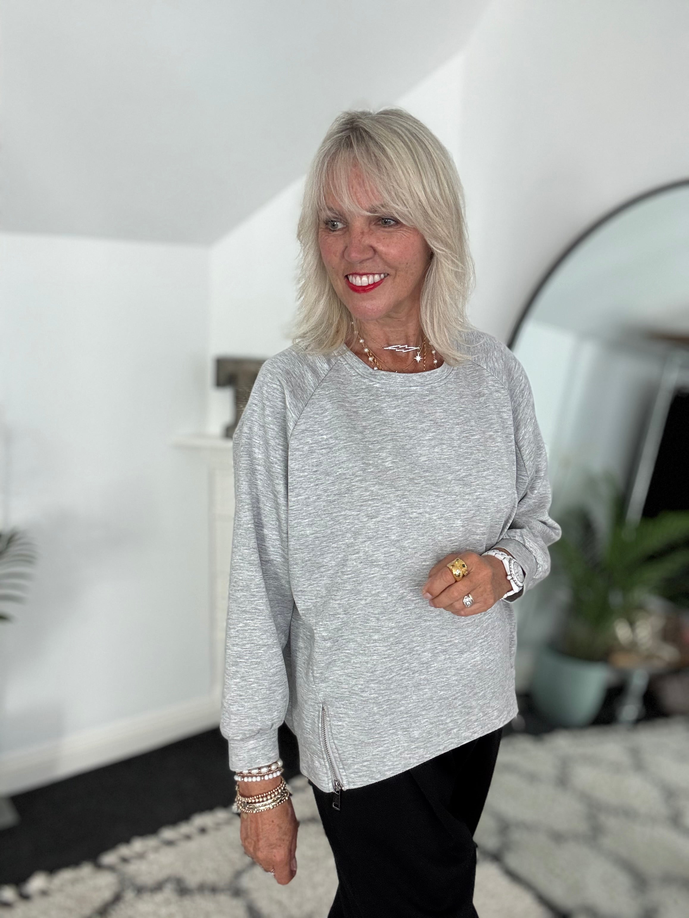 Luxe Sweatshirt with Zips in Marl Grey