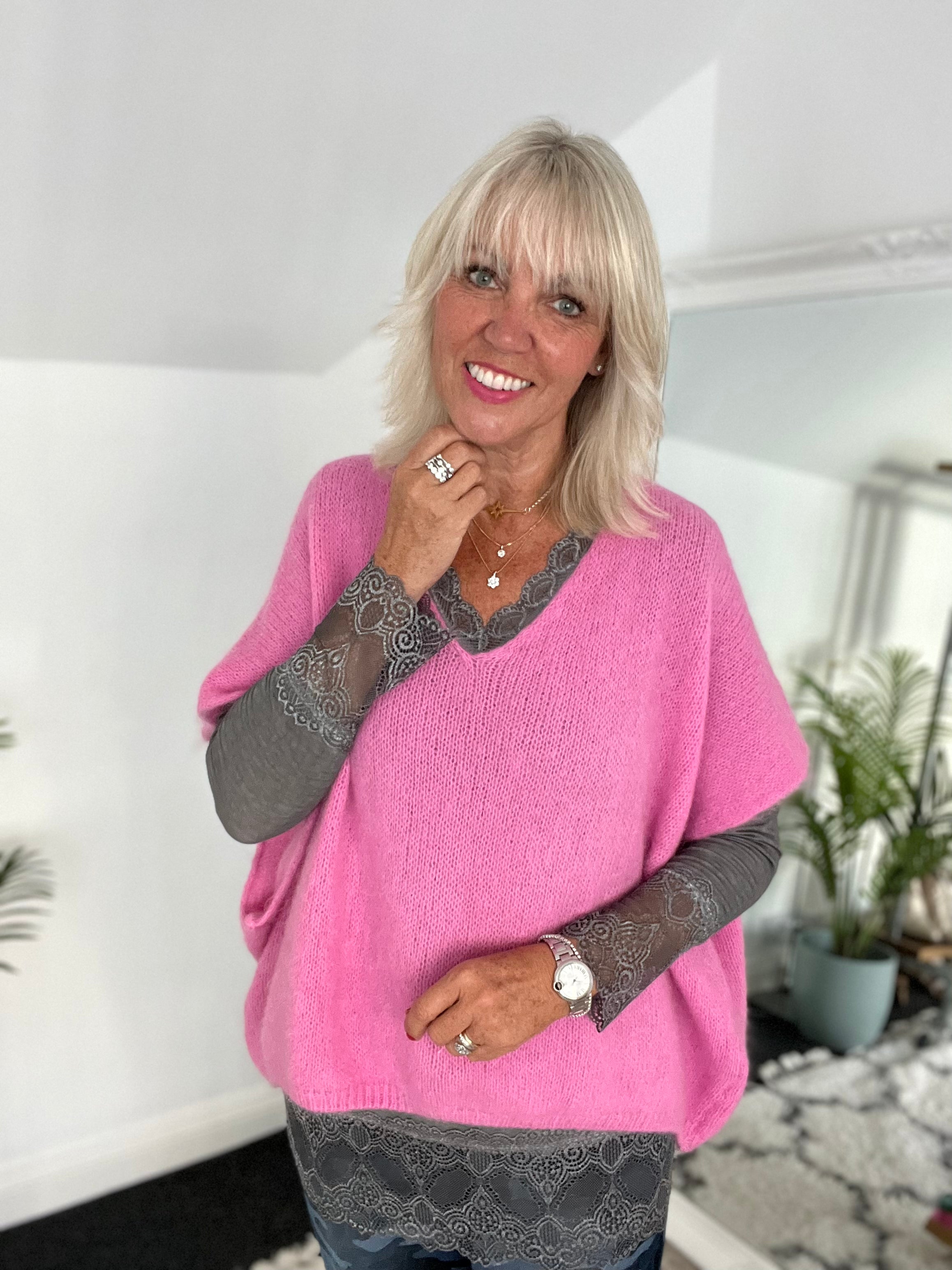 Luxe Base Top with Lace Trim in Charcoal