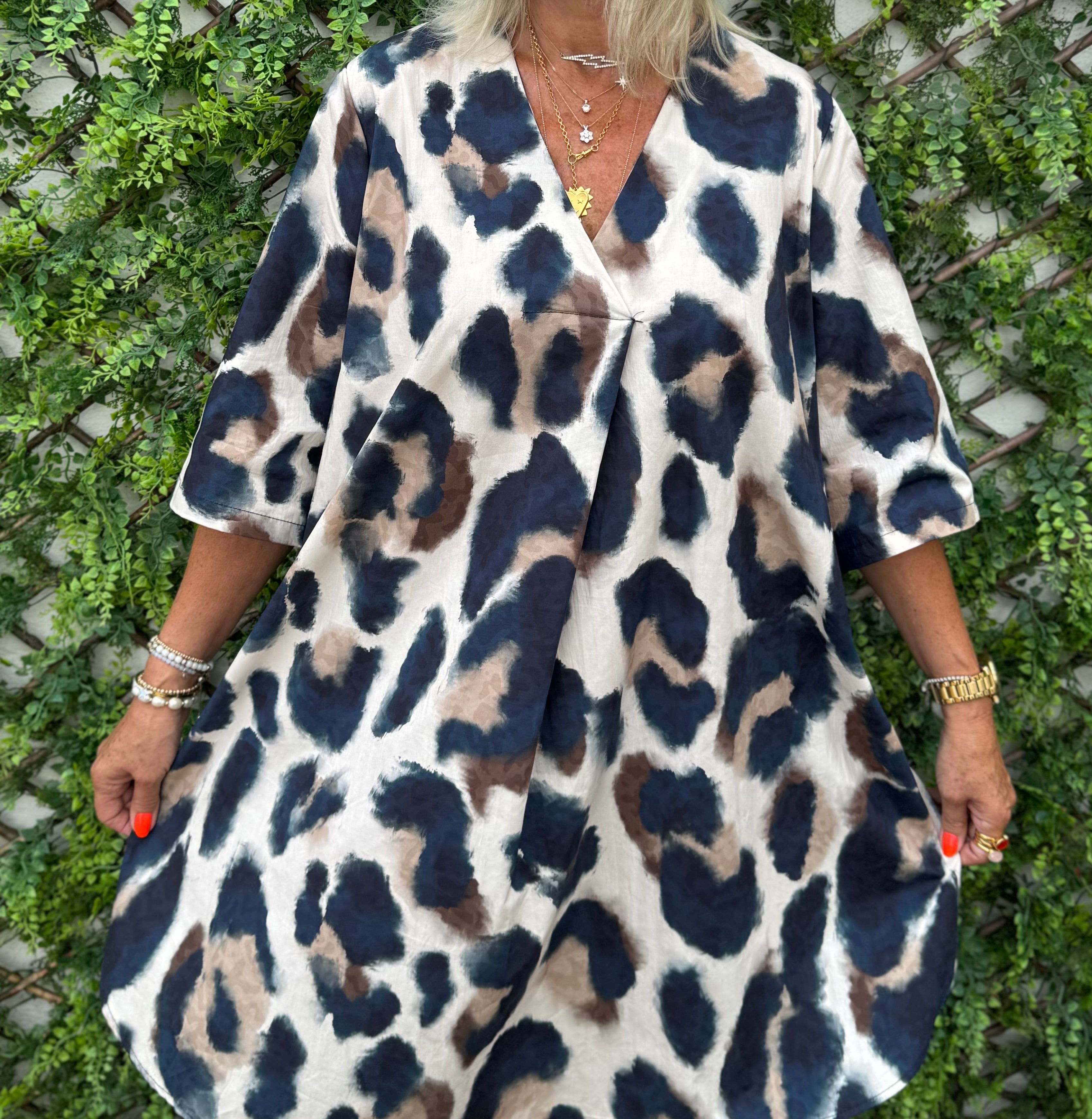 Cotton Dress in Mocha & Navy Leopard