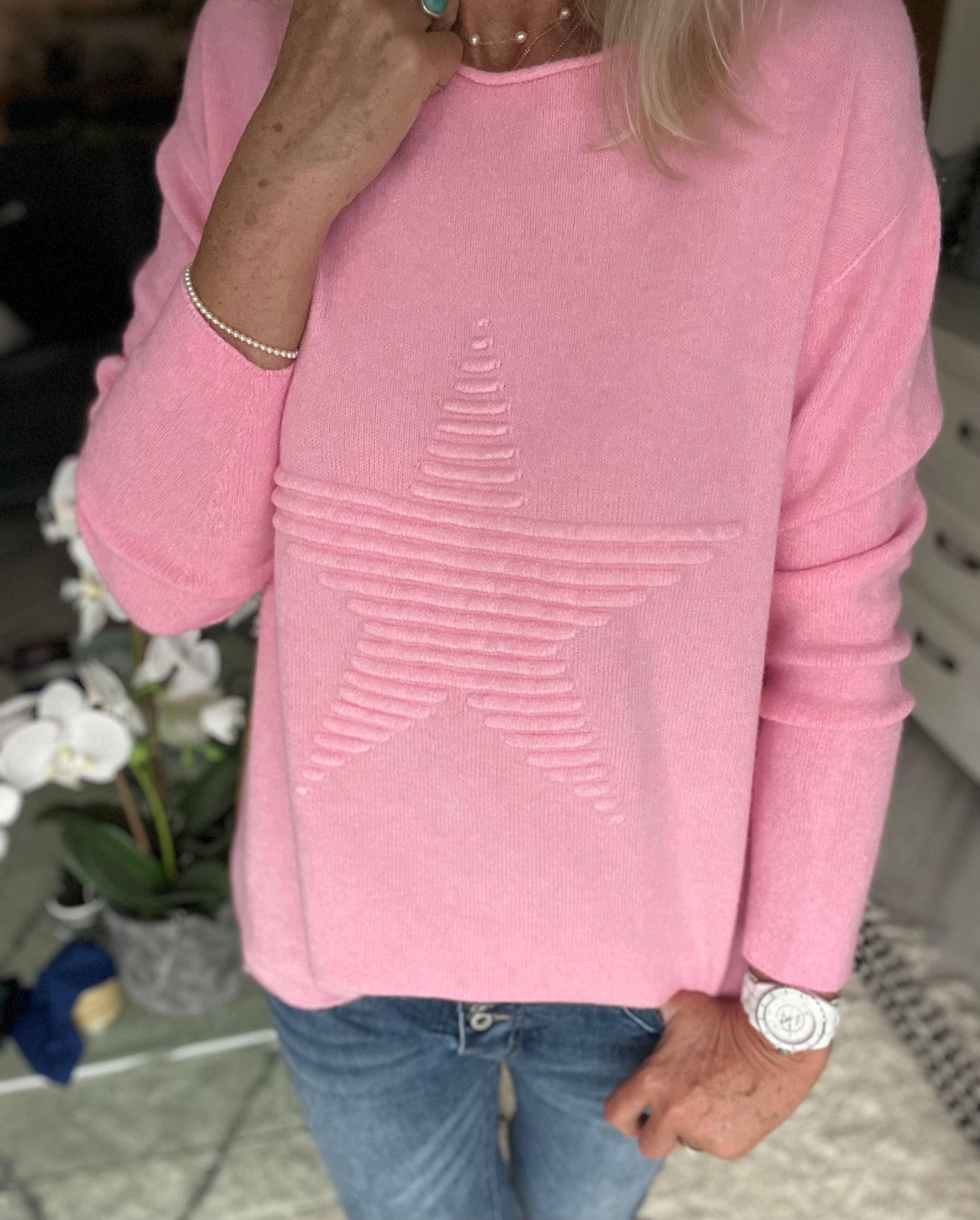 Ribbed Star Jumper in Candy Pink