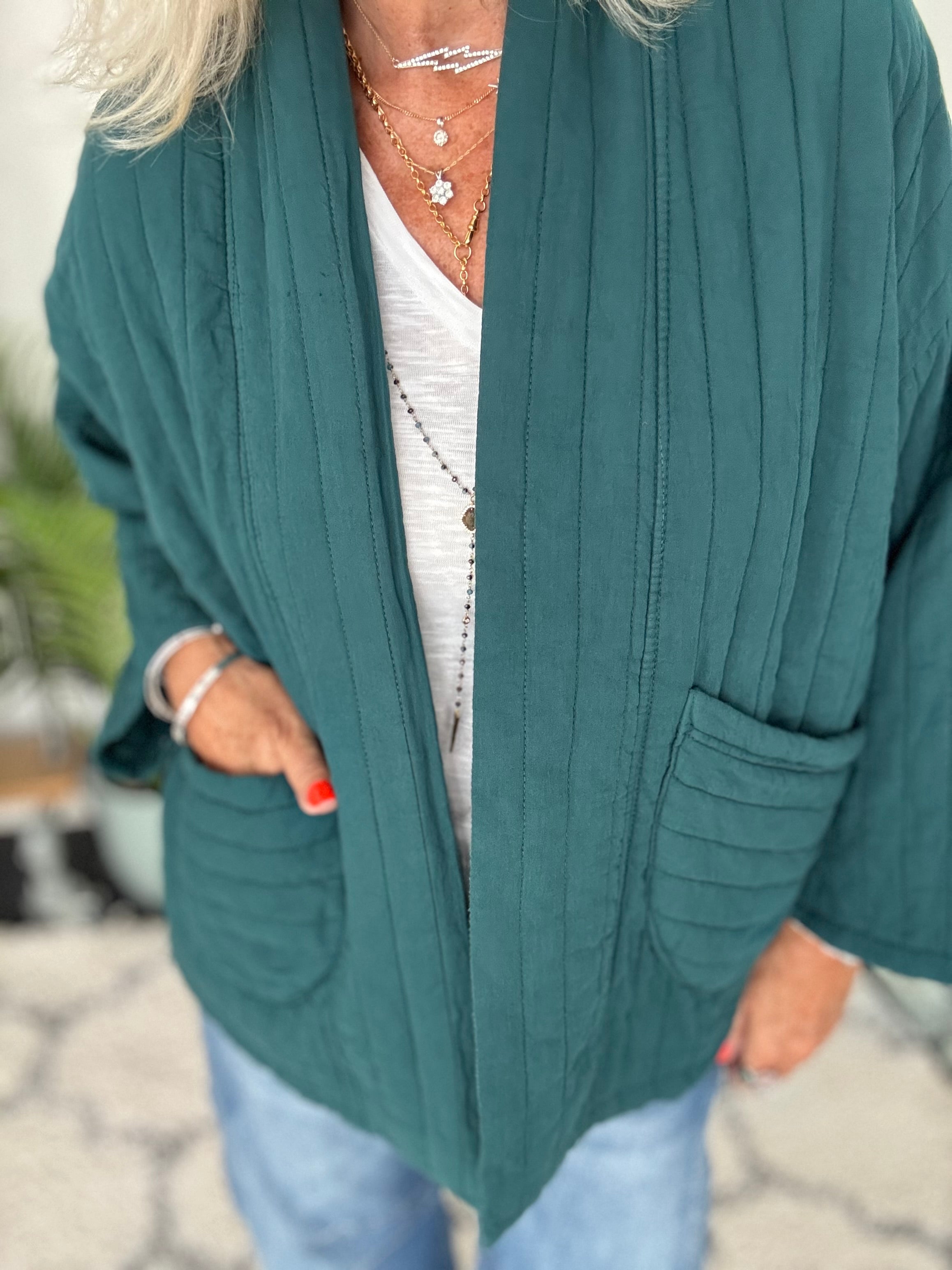 Quilted Jacket in Teal Green