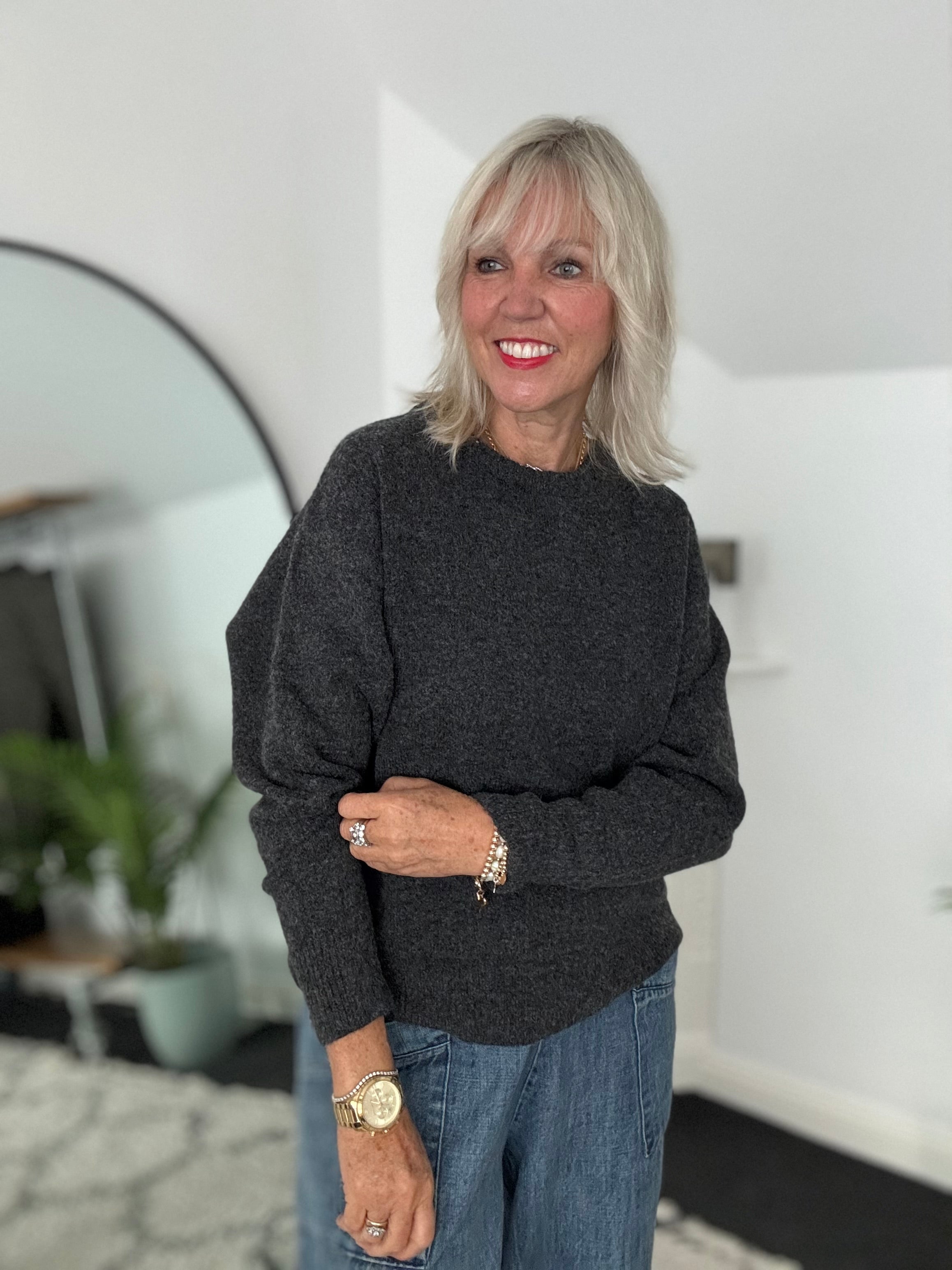 Soft & Cosy Round Neck Jumper in Charcoal Grey