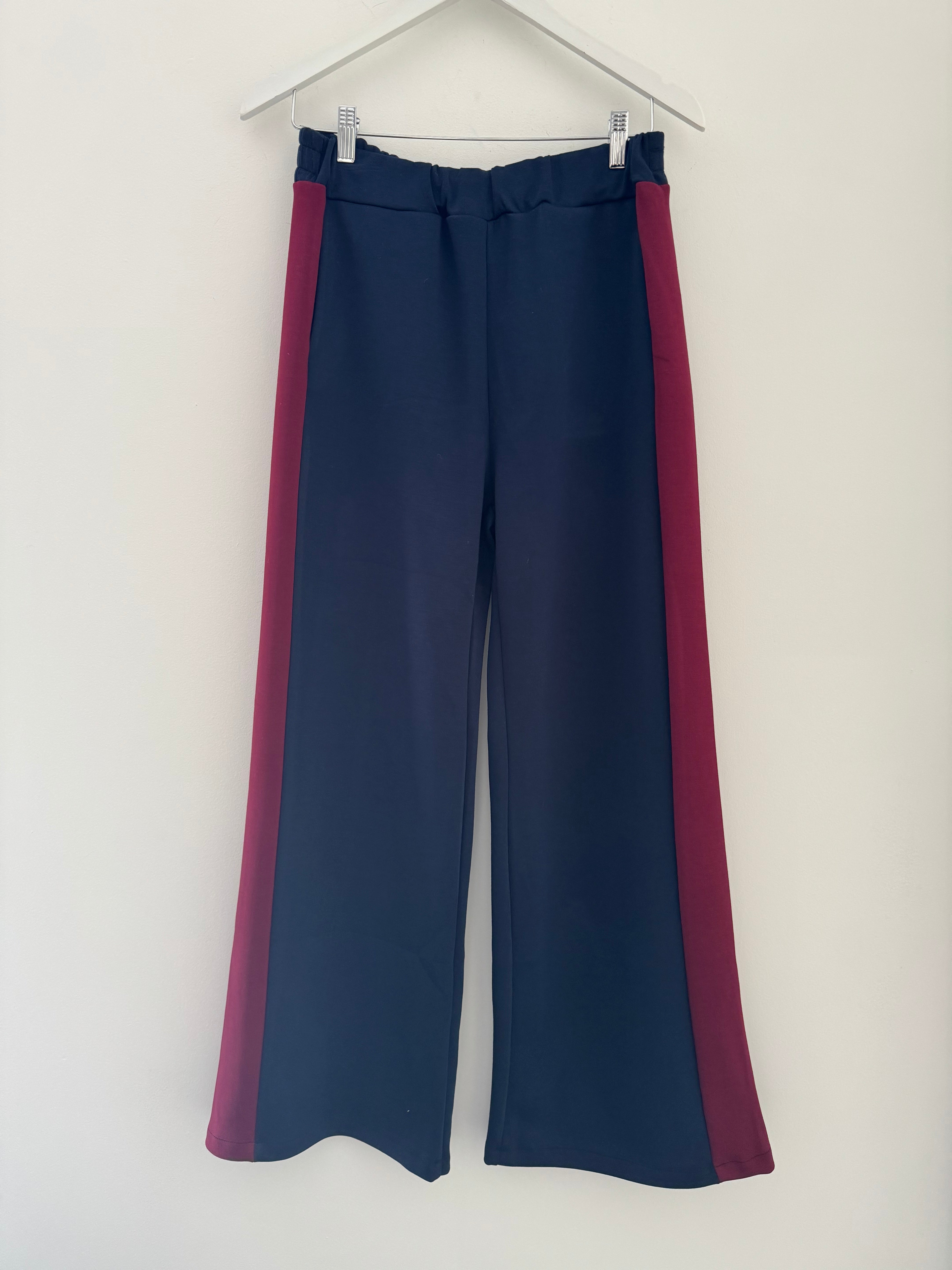 Stretch Trousers with Side Stripe in Navy & Claret