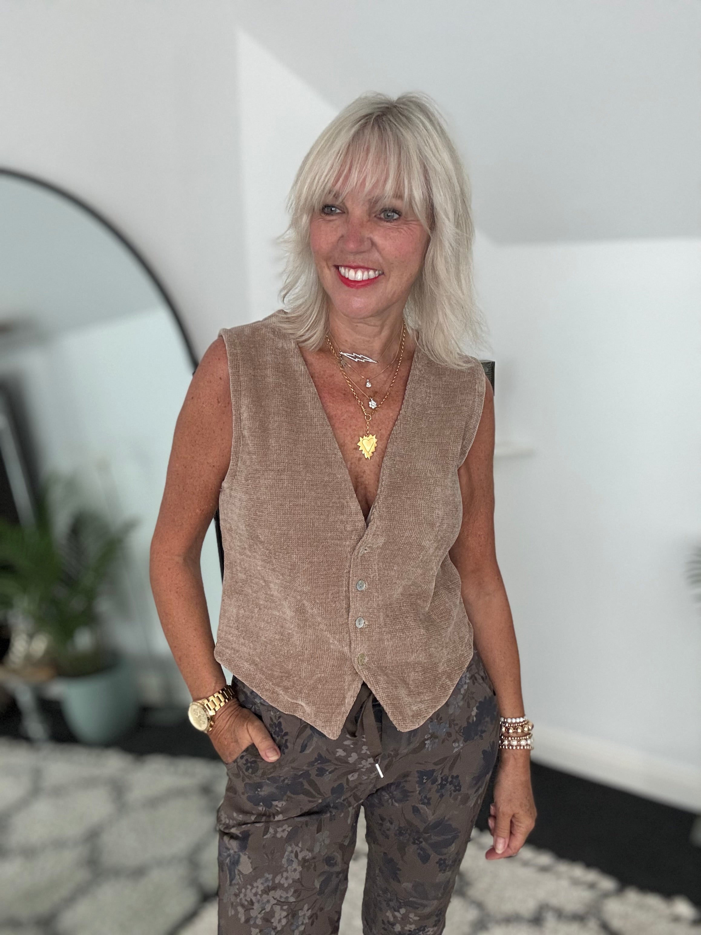 Chenille Waistcoat in Stone