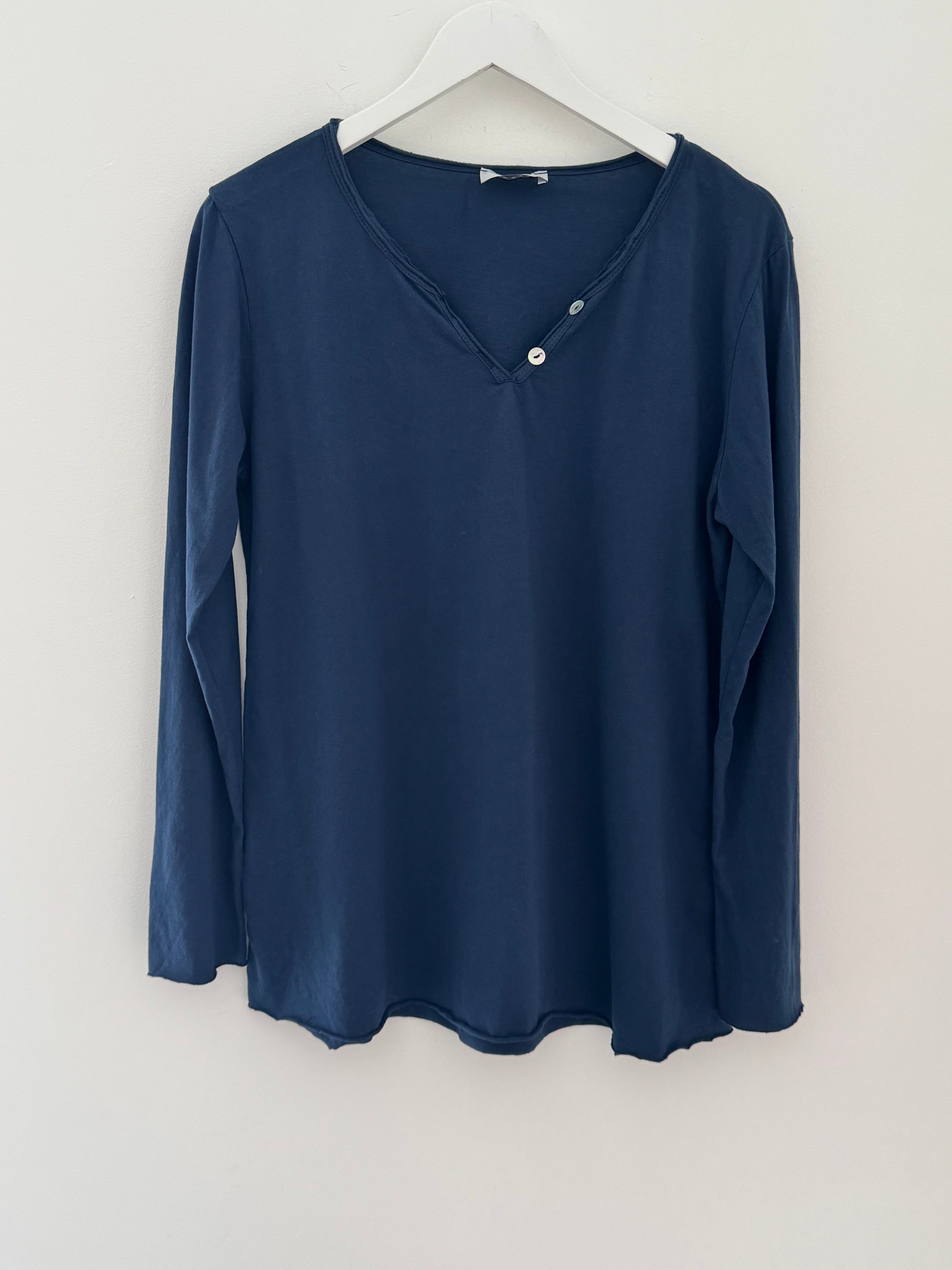 Long Sleeve Cotton Top in Navy