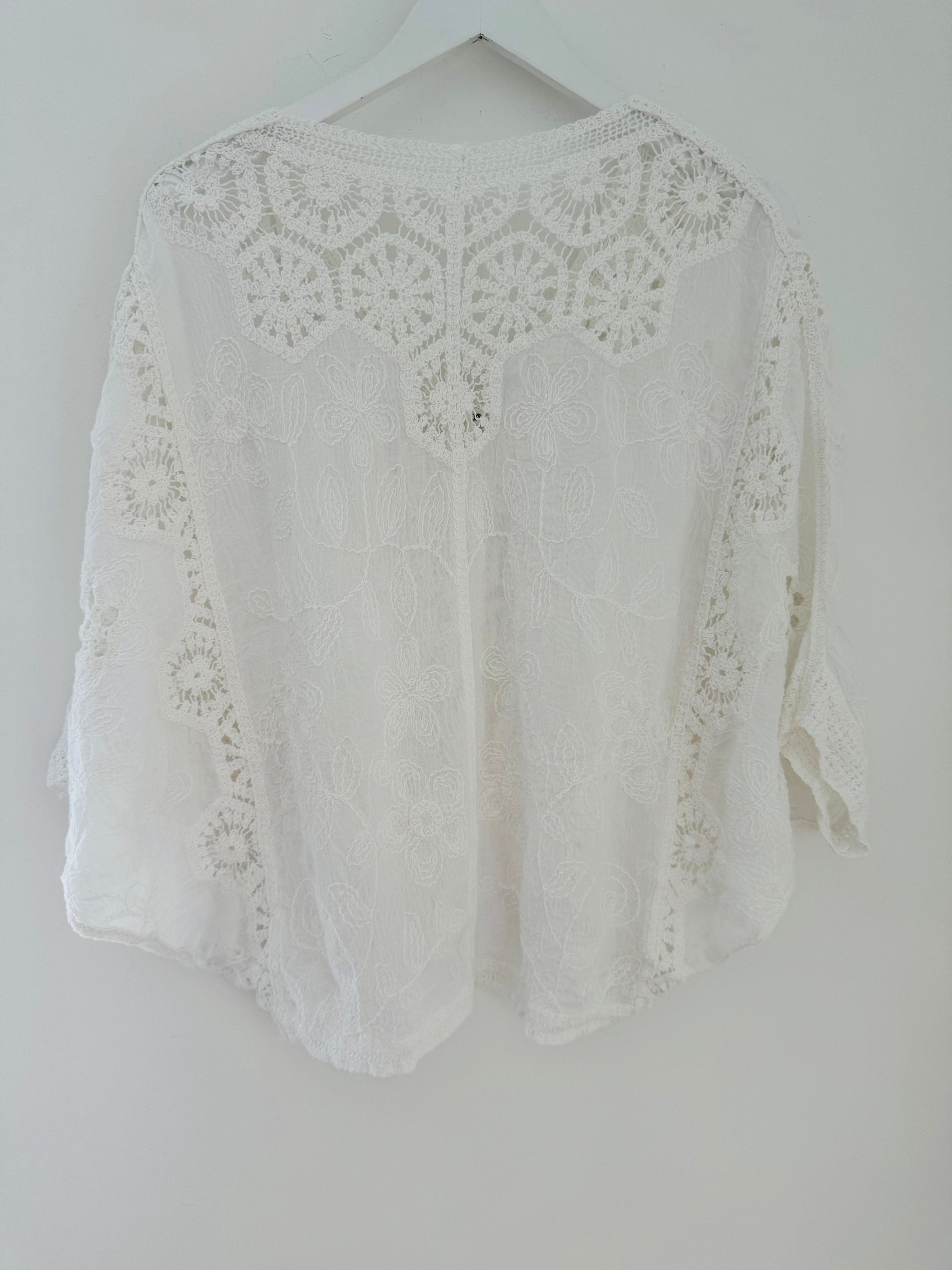 Batwing Crochet Cardigan in Ivory