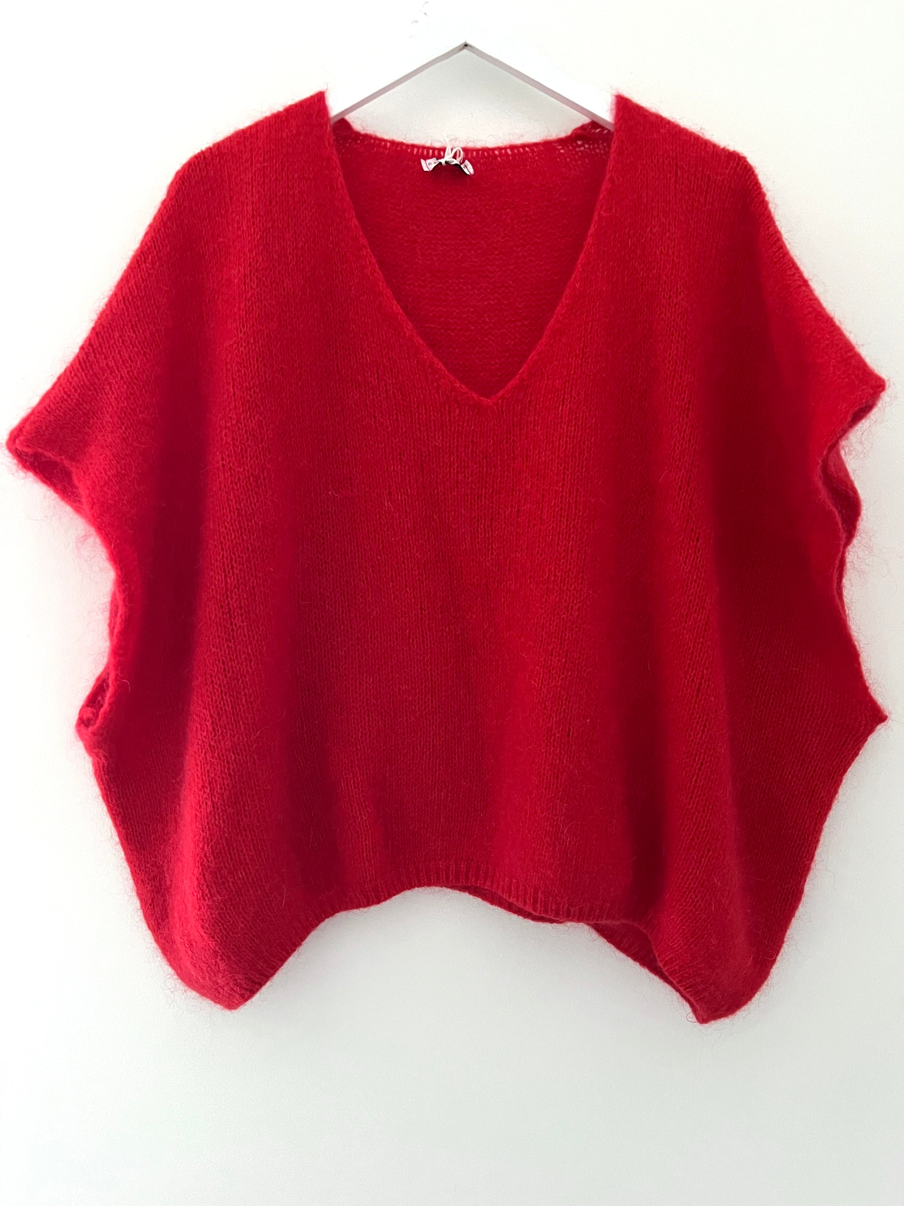 Mohair V Neck Tank in Red