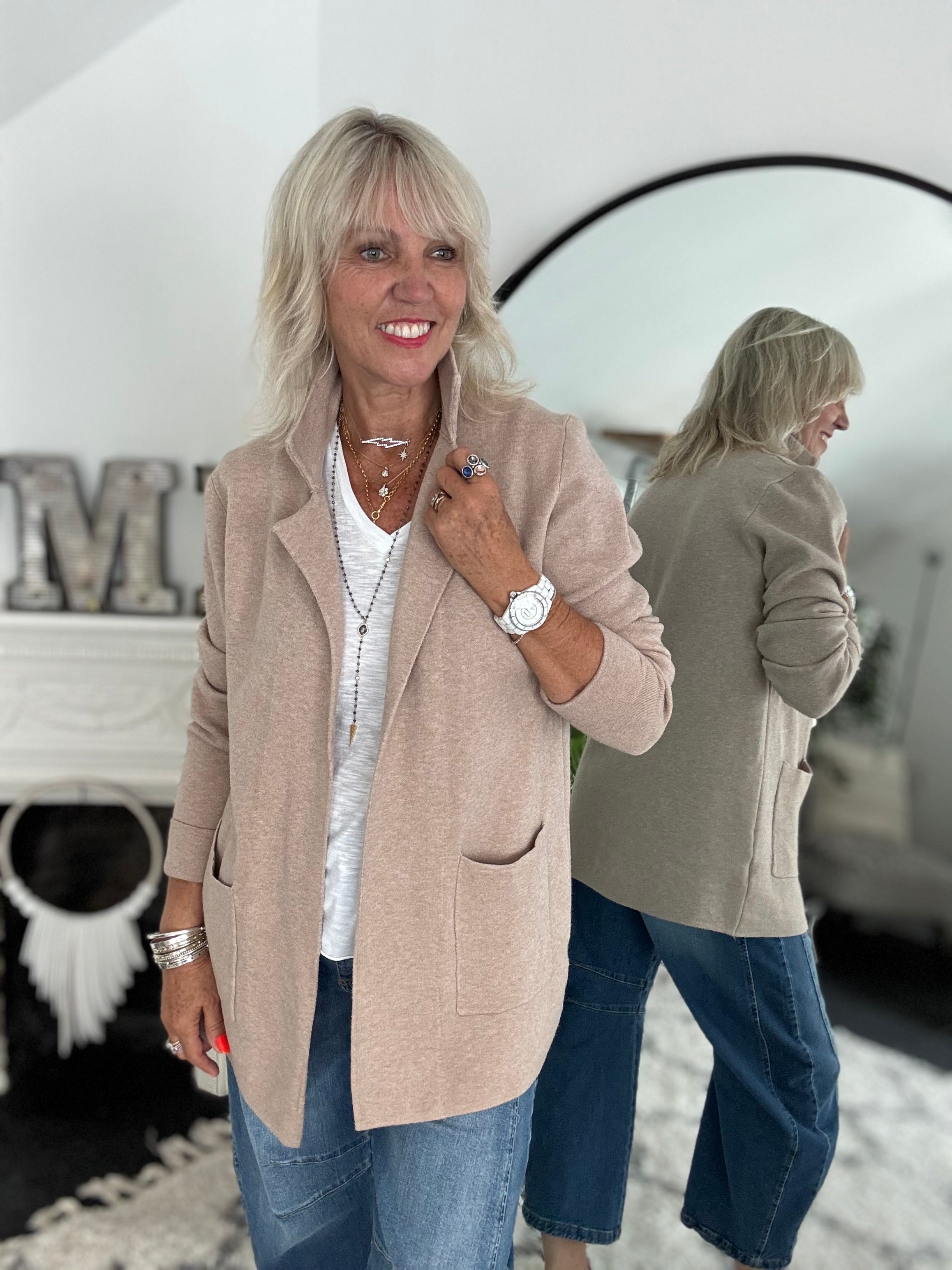 Knitted Cardi Jacket in Stone