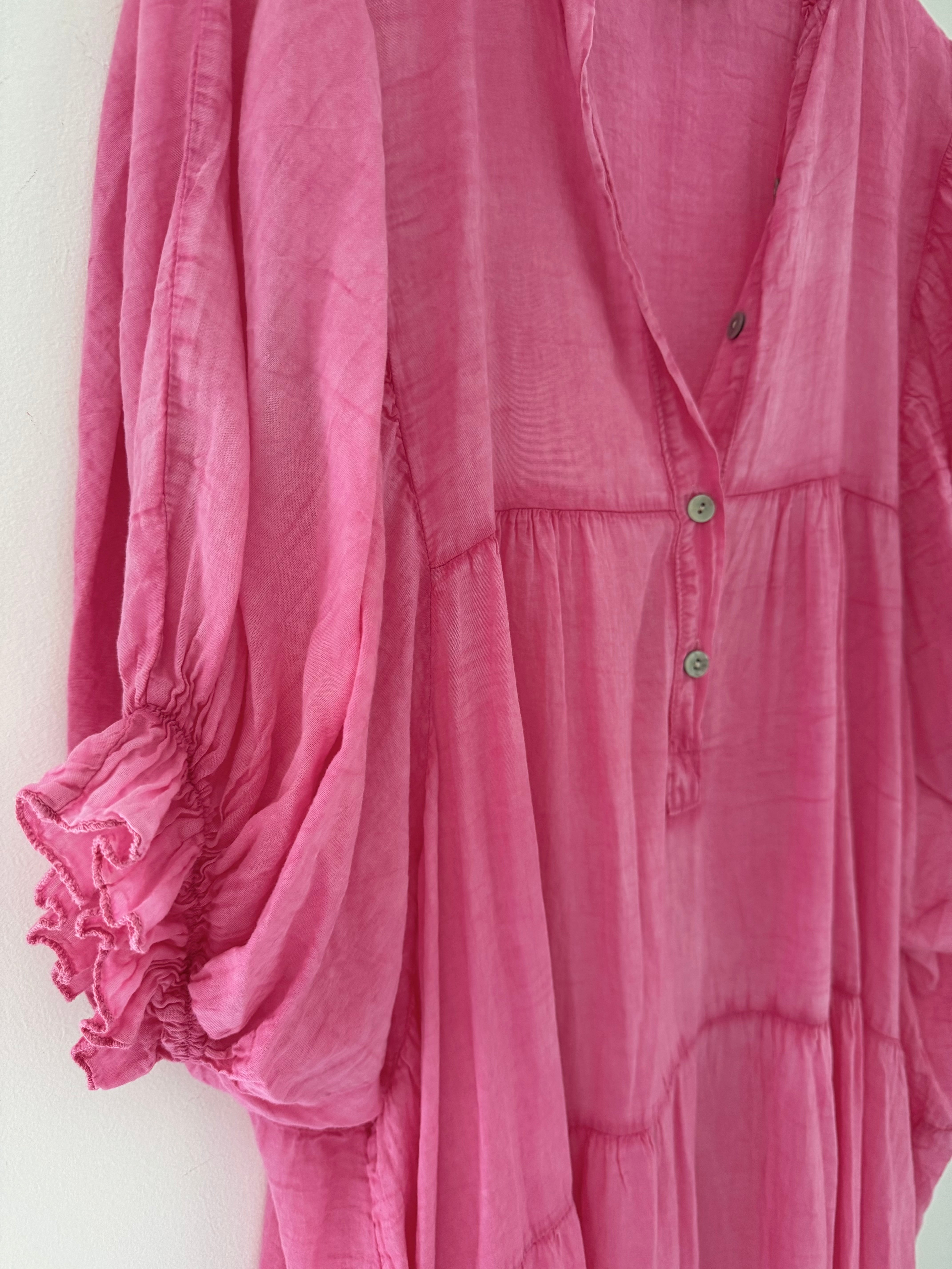 Oversized Cotton Tiered Dress in Vintage Pink