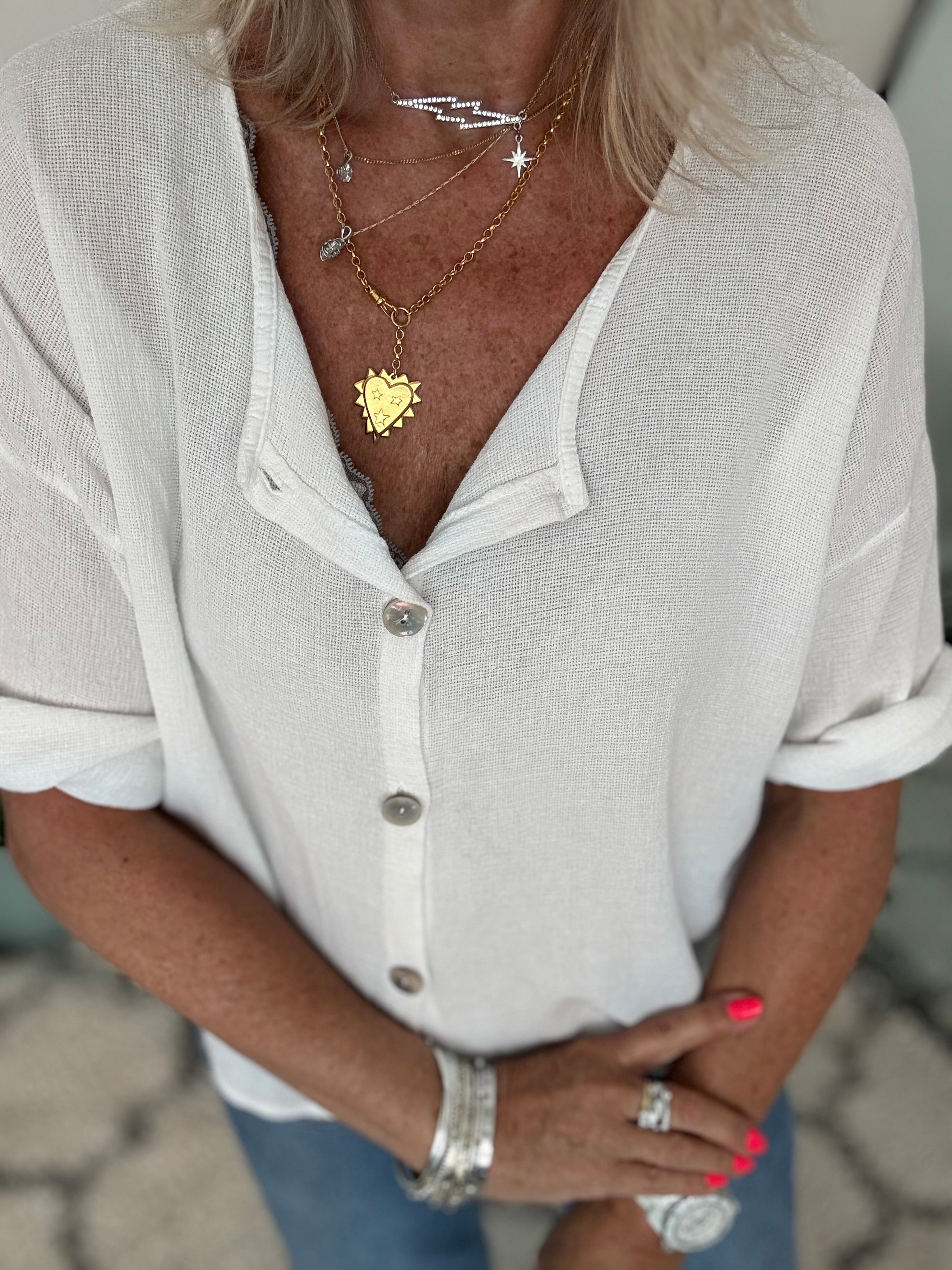 Cotton Buttoned Top in White