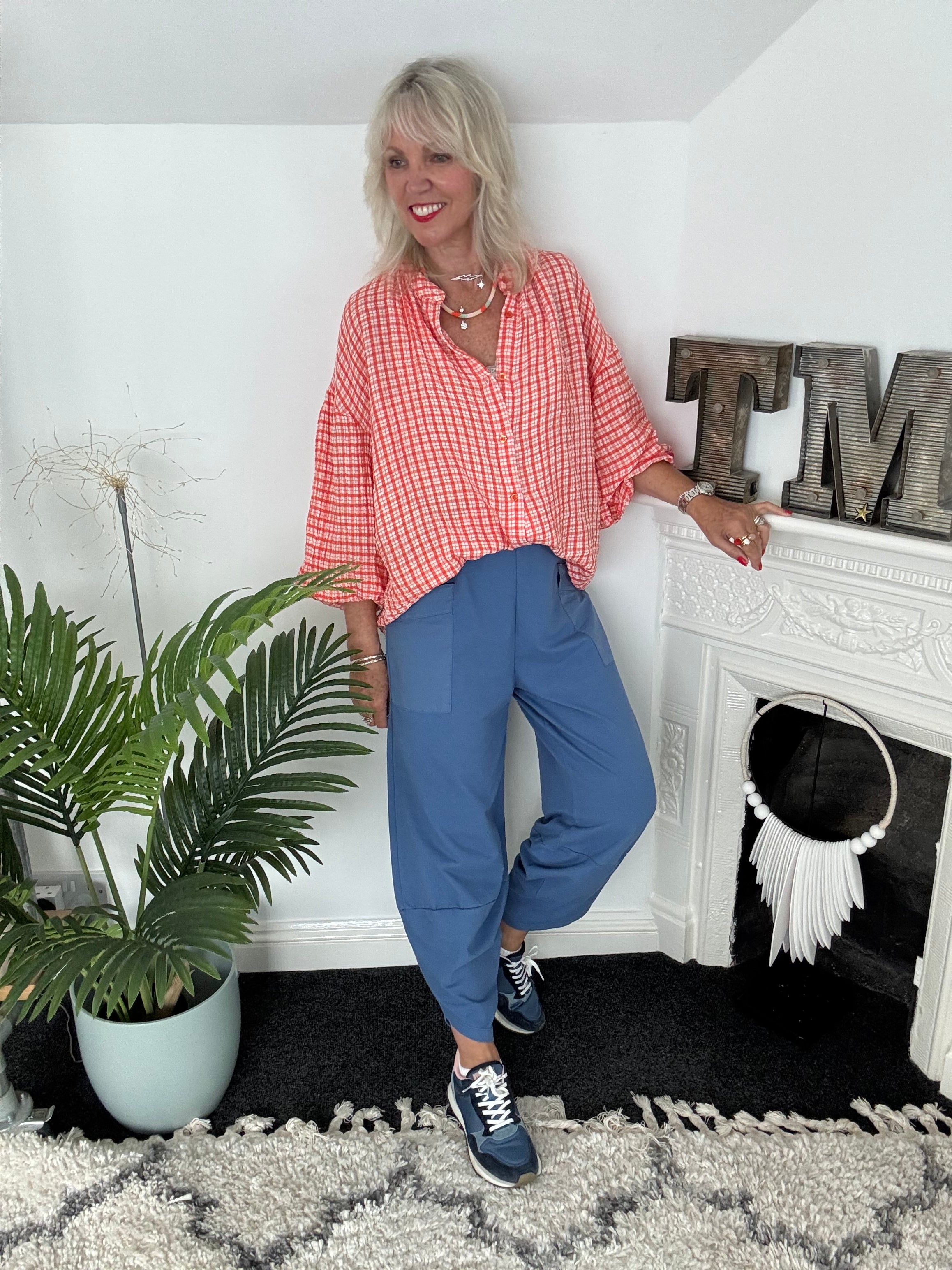 Barrel Shape Cotton Jersey Trousers in Cornflower
