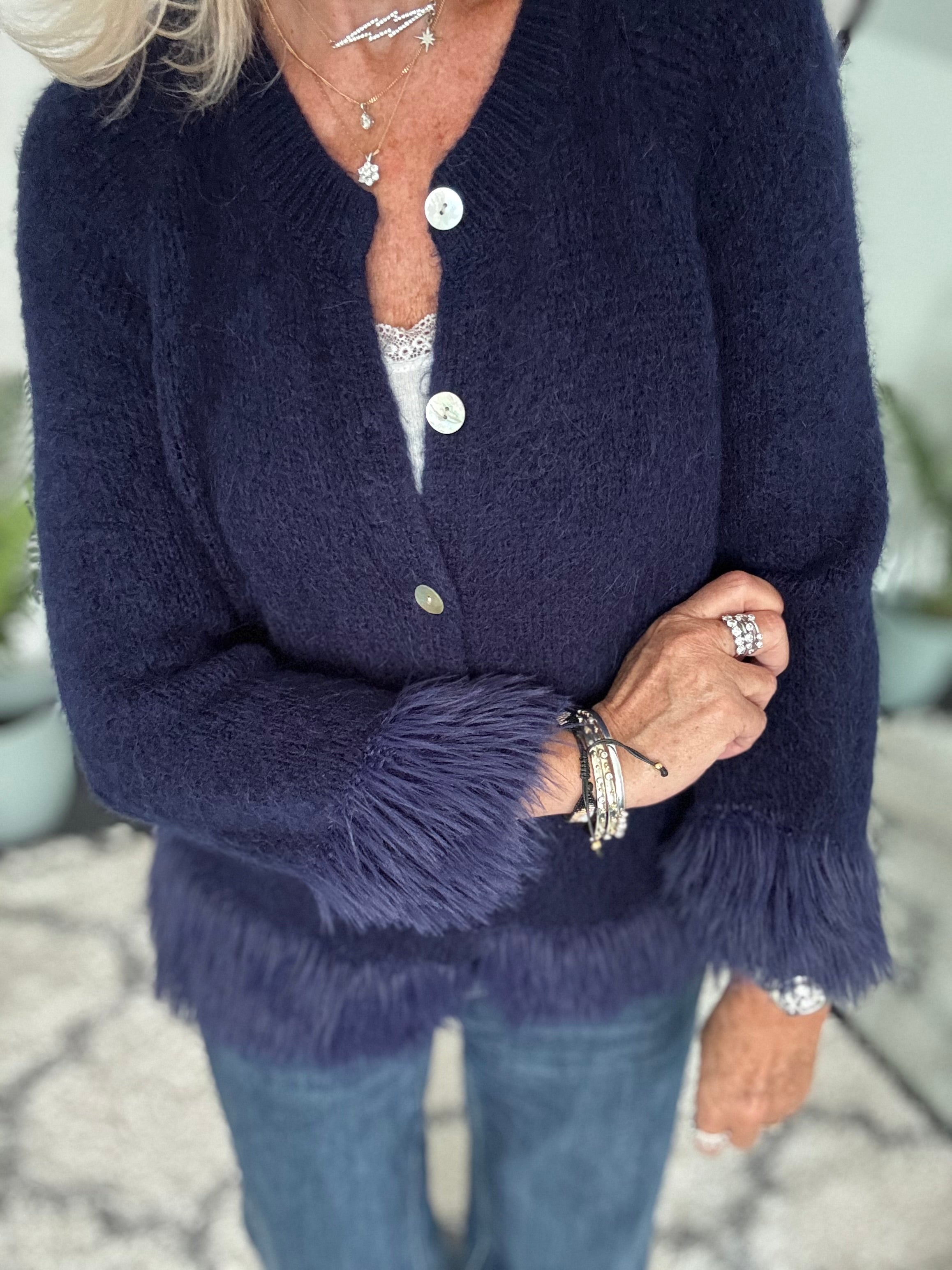 Luxe Fringe Cardigan in Ink