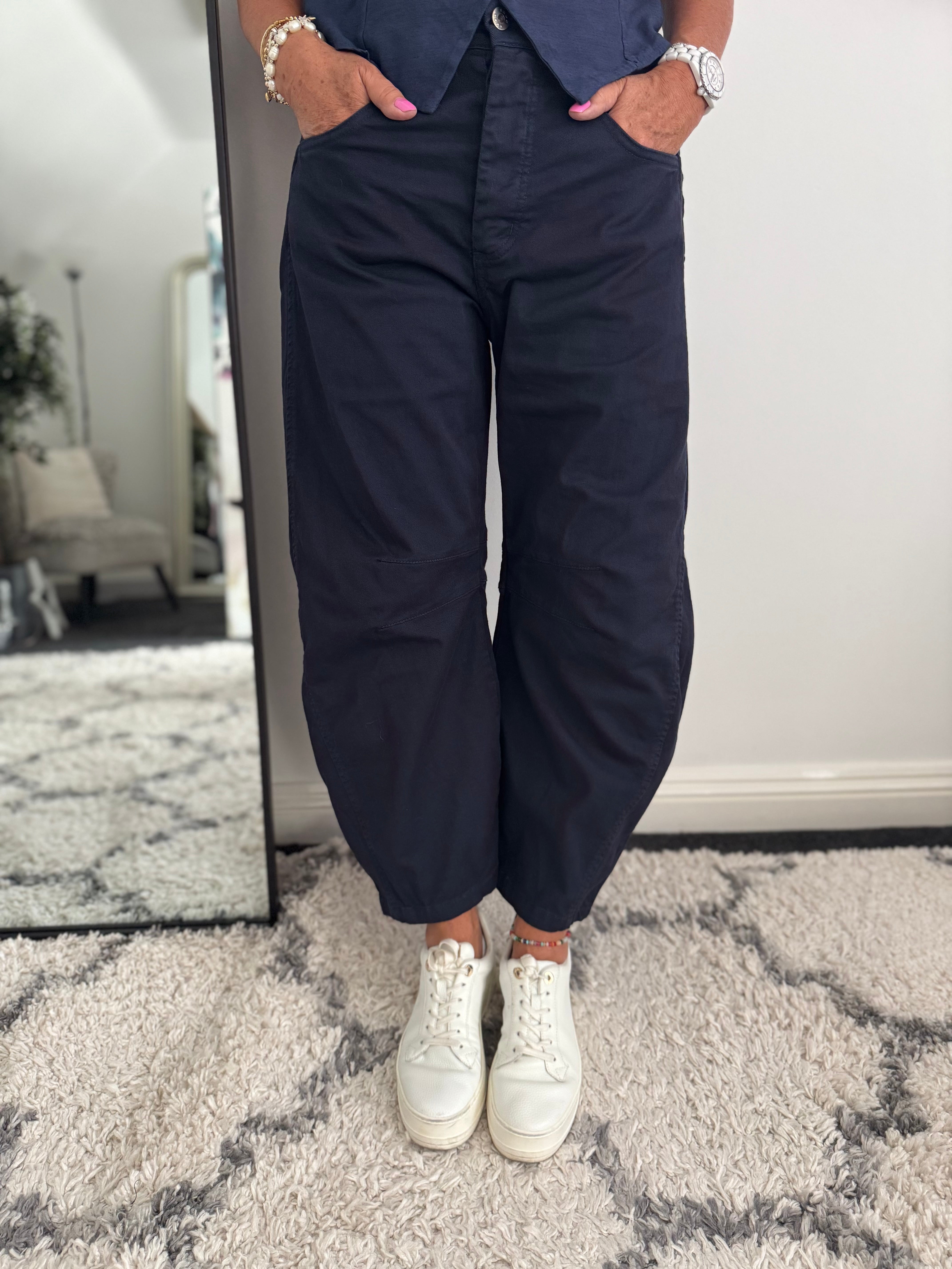 Barrel Leg Jeans with Elasticated Waist in Ink