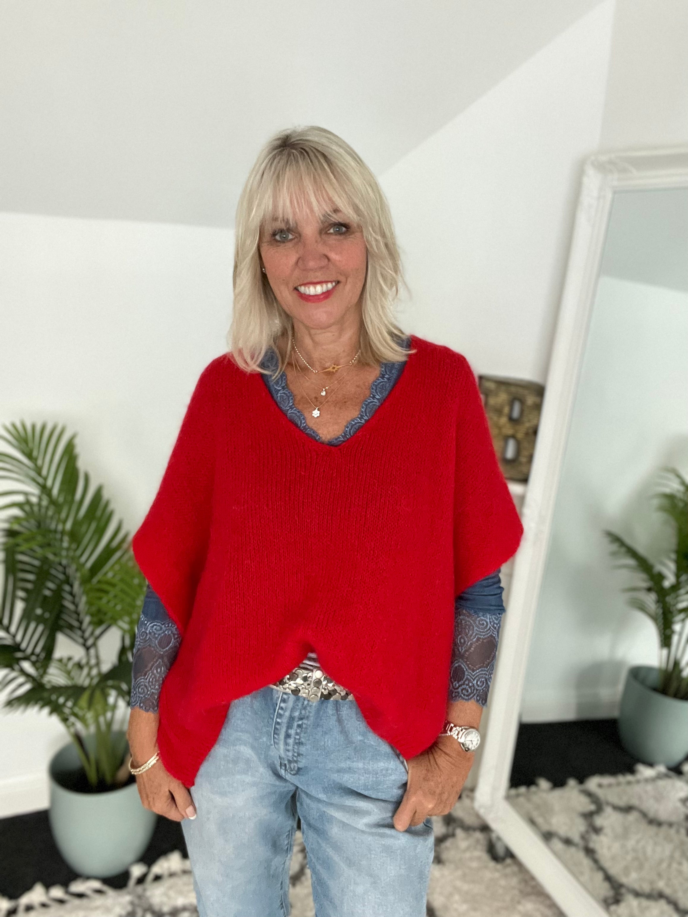 Mohair V Neck Tank in Red