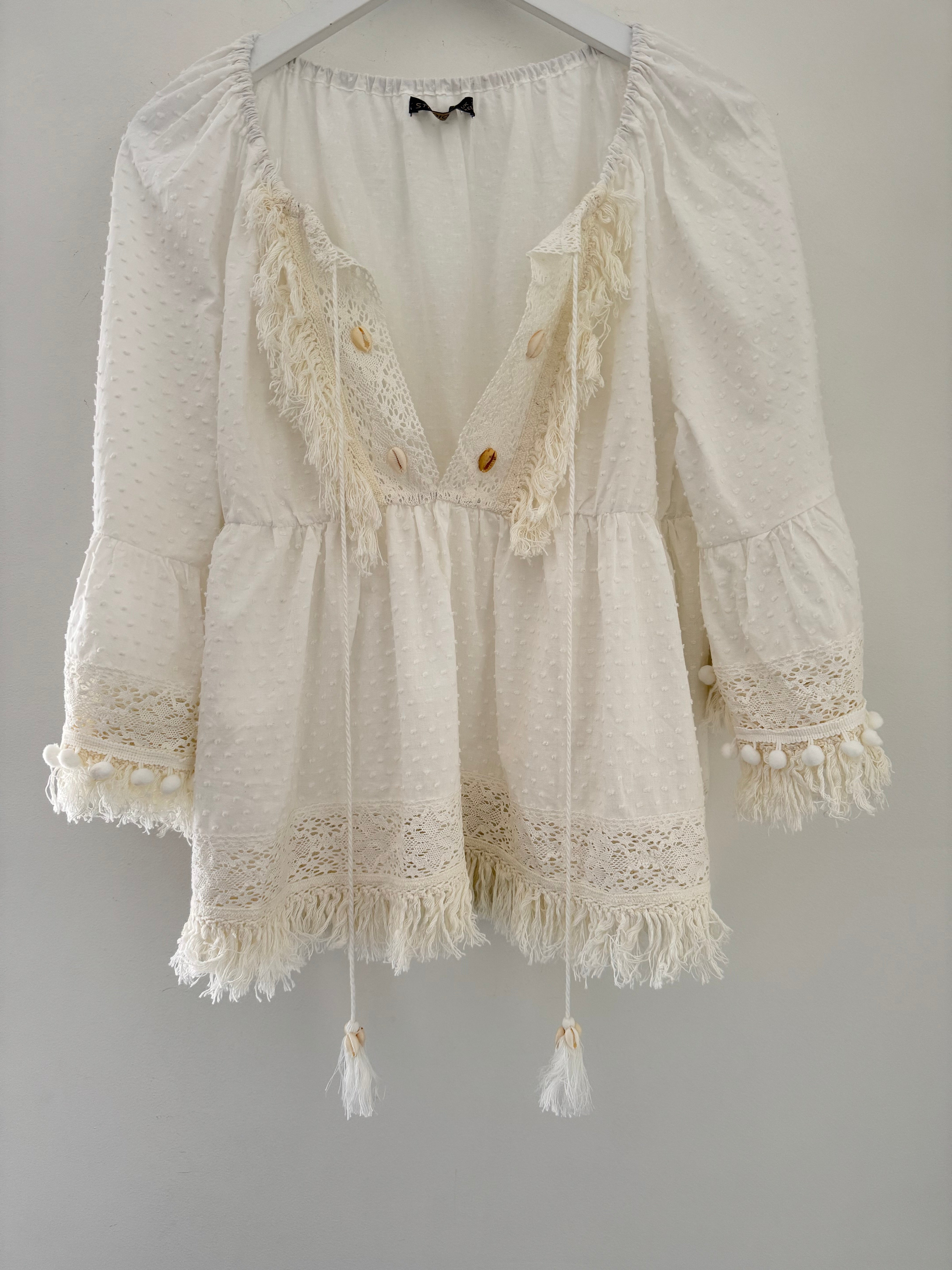 Cotton Boho Blouse in Ivory