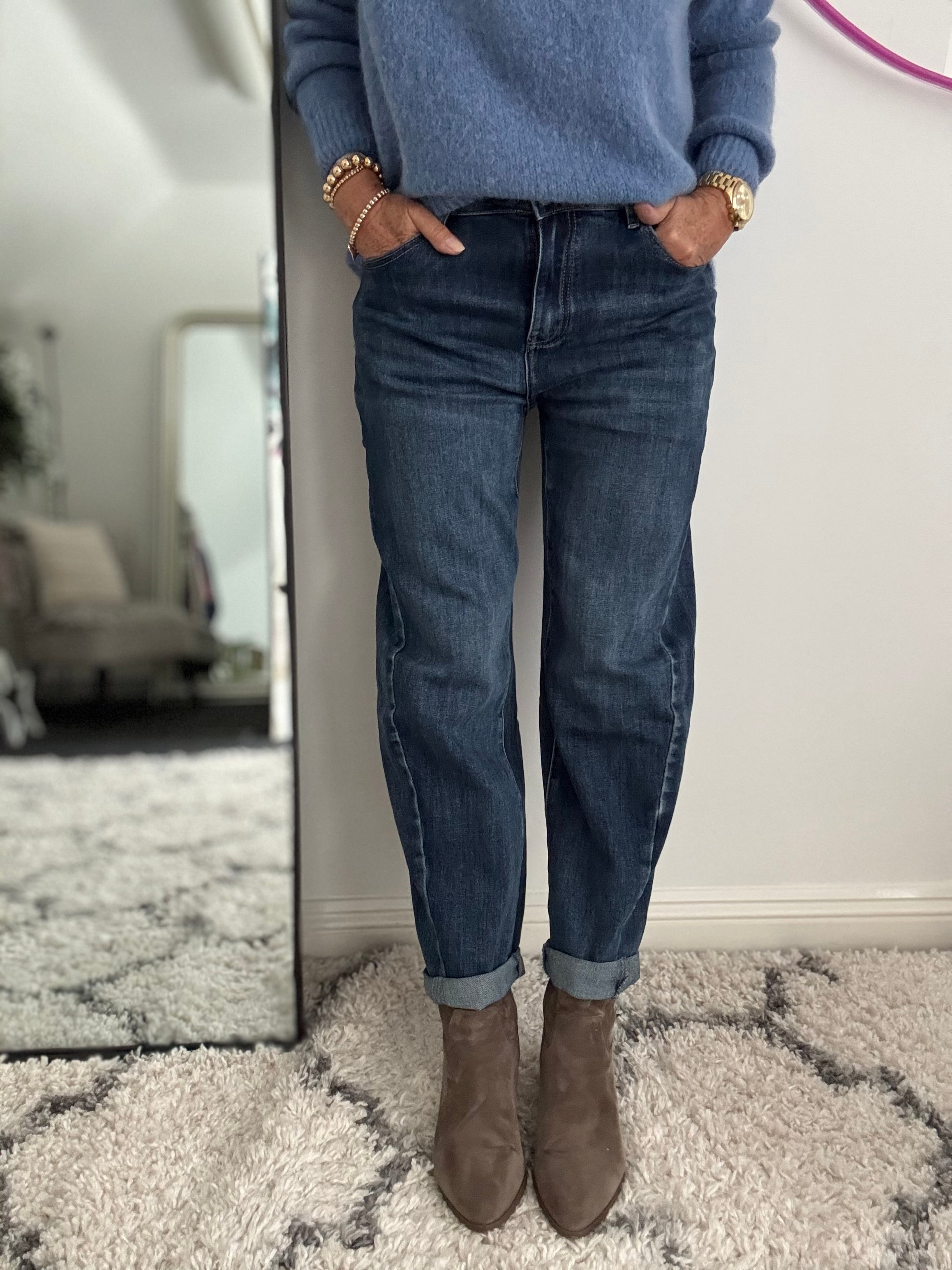 Stretch Boyfriend Jeans in Mid Denim