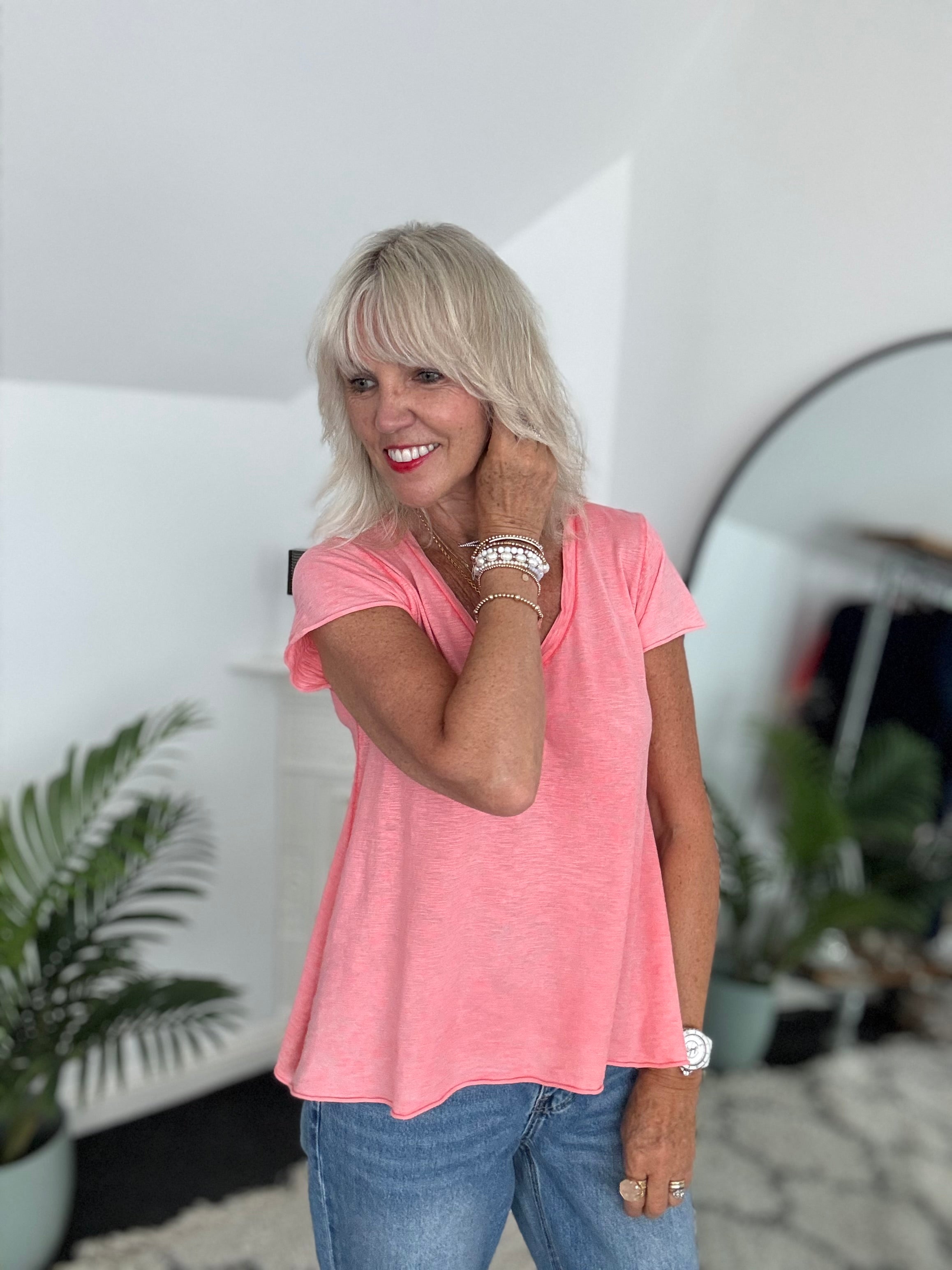 Luxe V Neck Tee in Coral