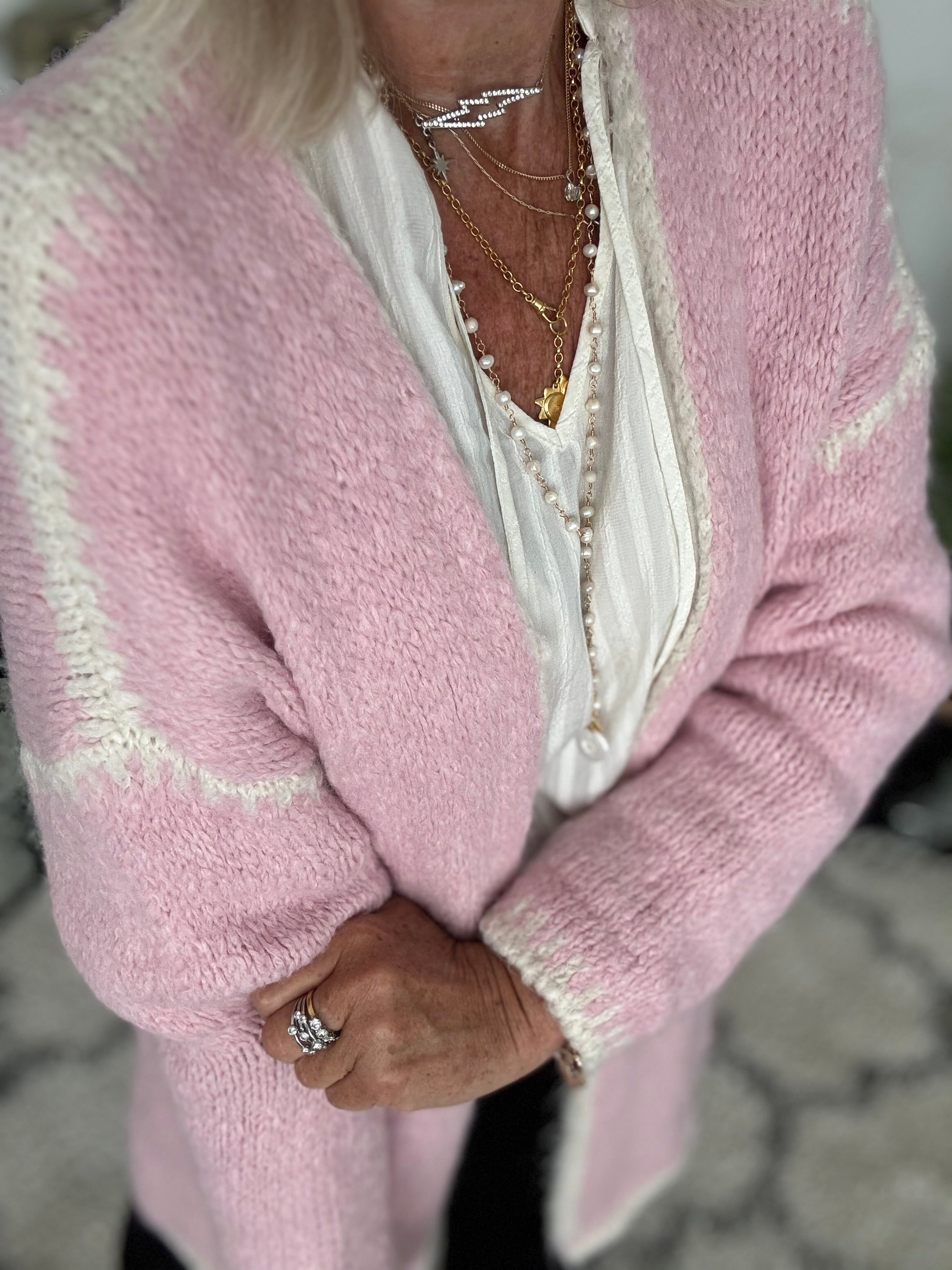 Whip Stitch Cardi in Pink & Ivory