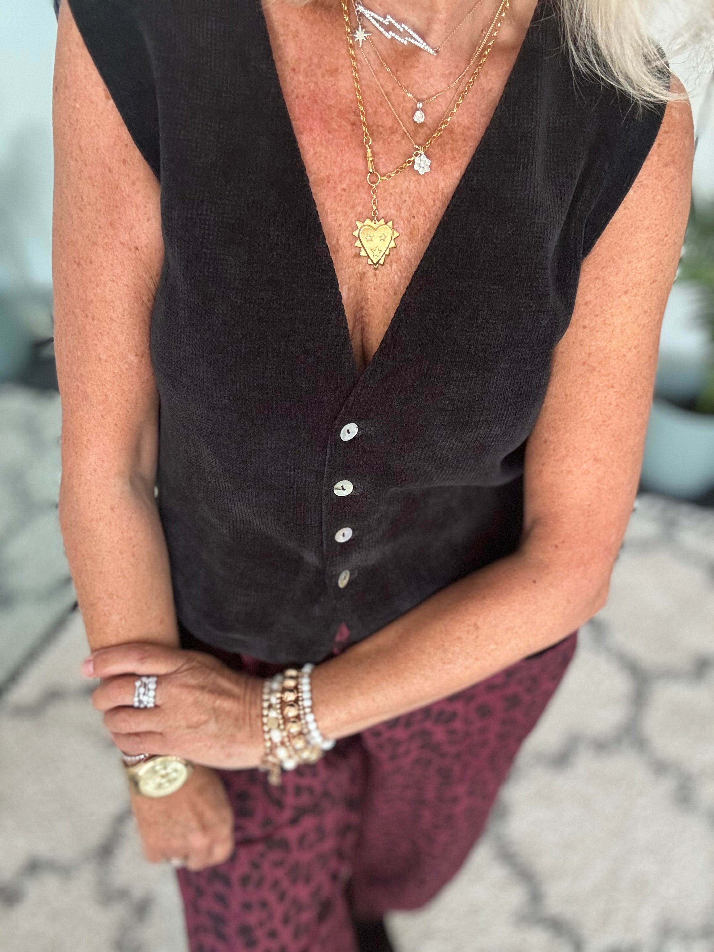 Chenille Waistcoat in Black