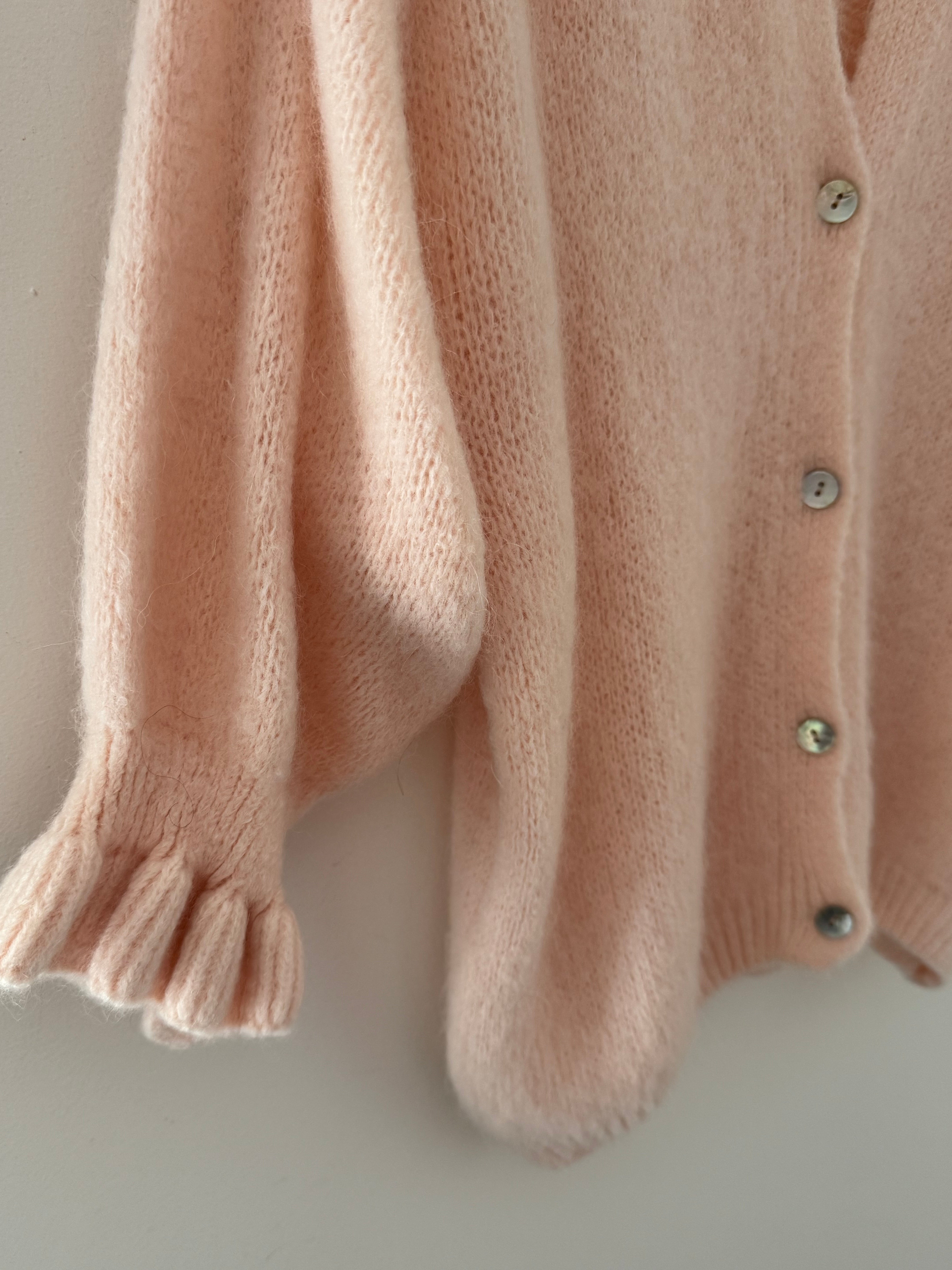 Alpaca Cardi with Frill Cuffs in Shell Pink