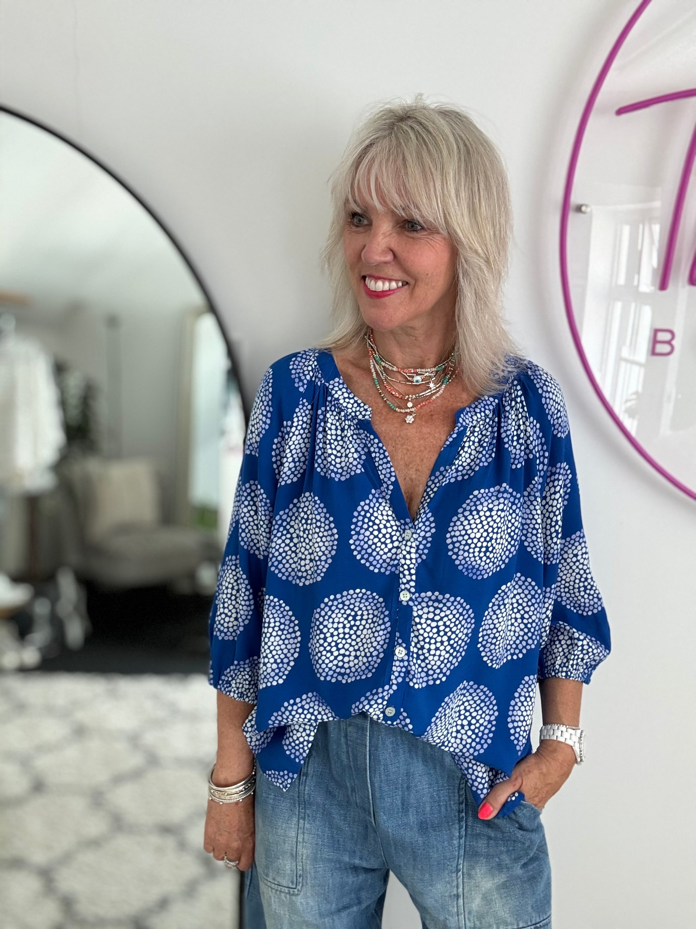 Circle Dots Blouse in Blue