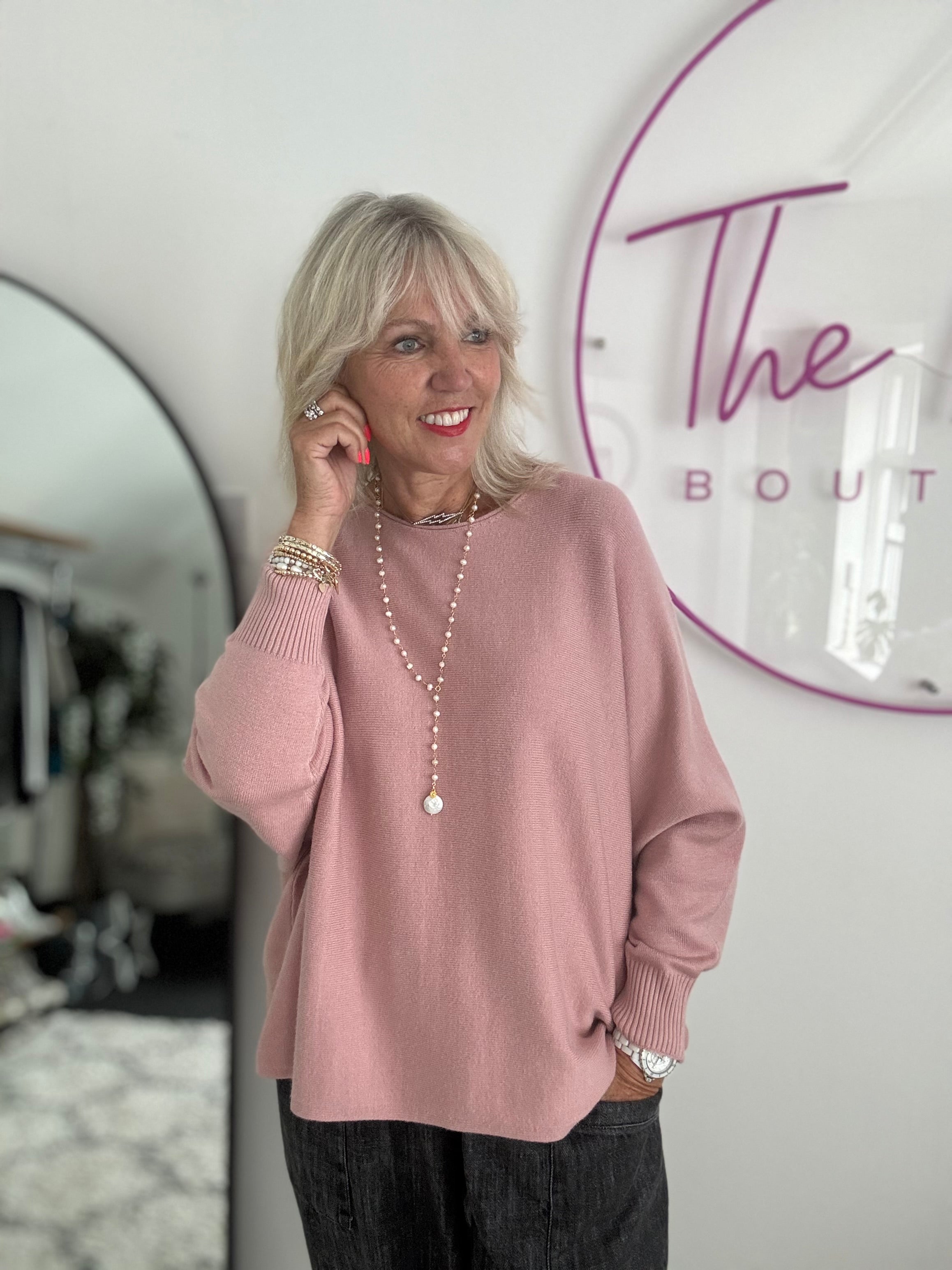 Oversized Batwing Knit in Soft Pink