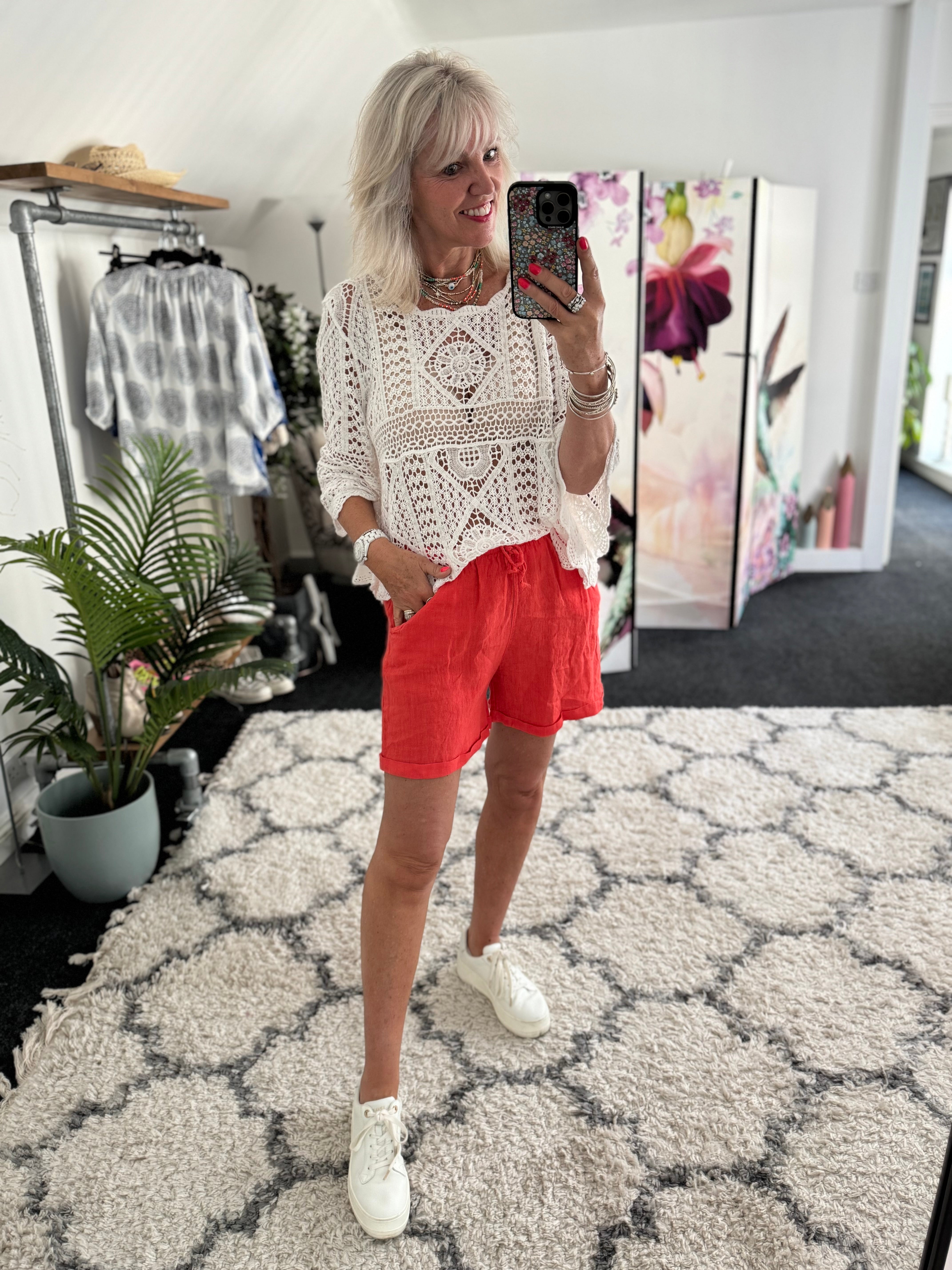 Linen Shorts in Coral