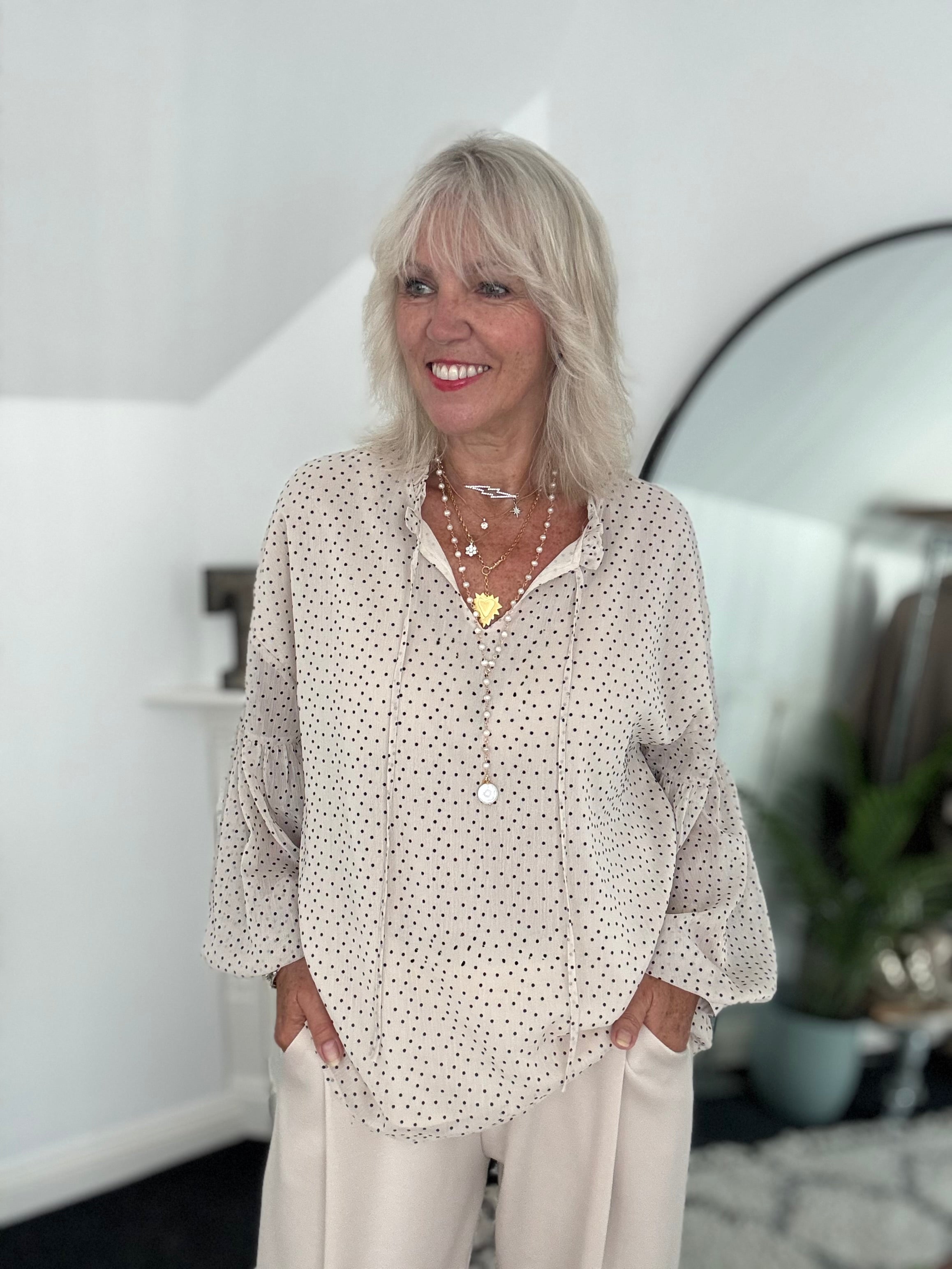 Polkadot Blouse in Ecru