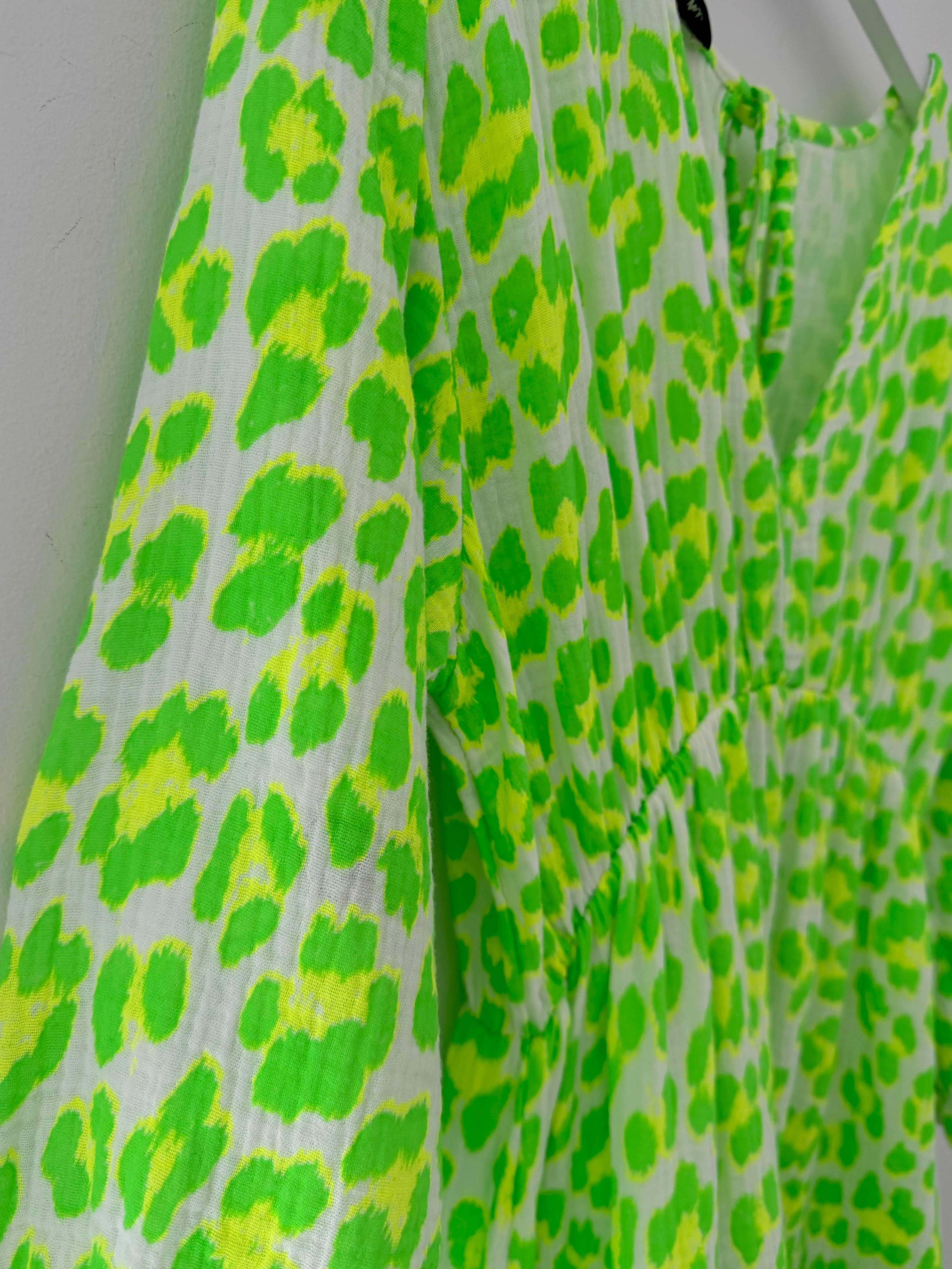 Cheesecloth Midi Dress in Neon Citrus Leopard