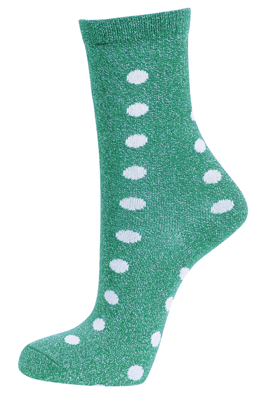 Glitter Cotton Socks in Green Polkadot